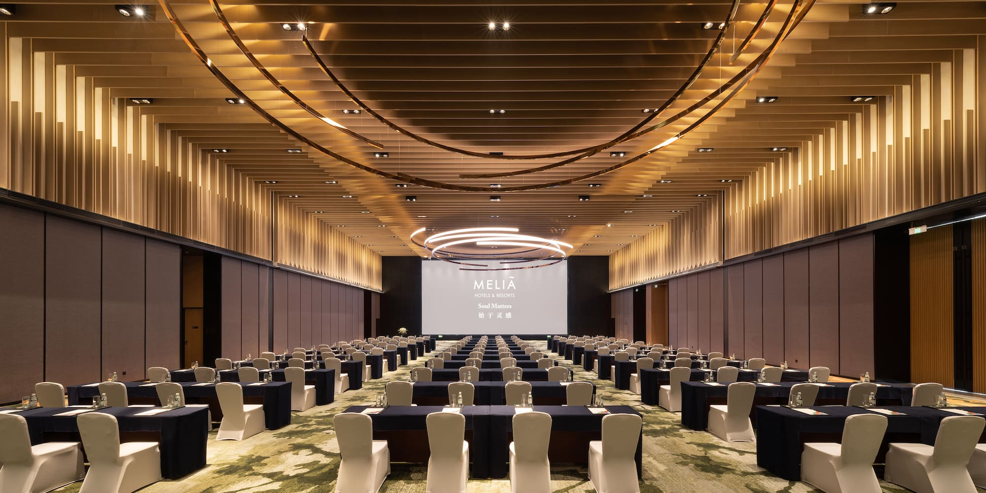 a room with tables and chairs