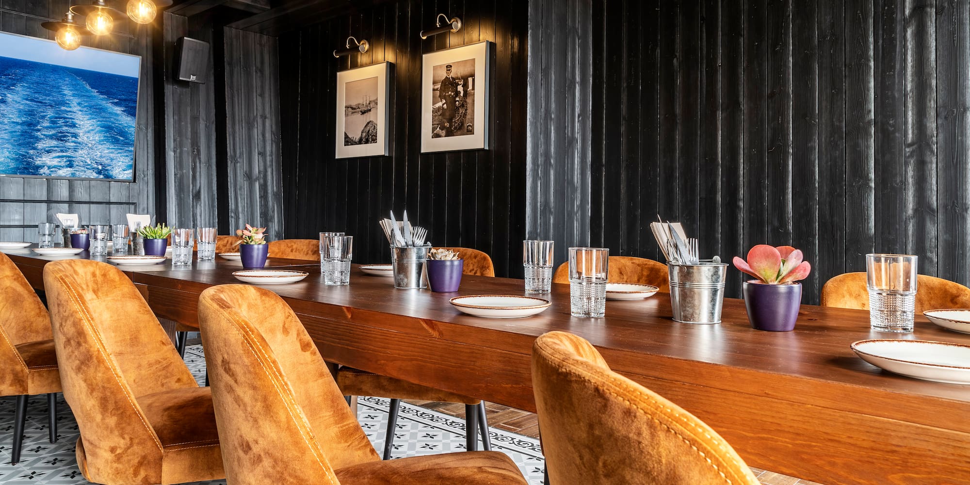 a table with plates and glasses on it