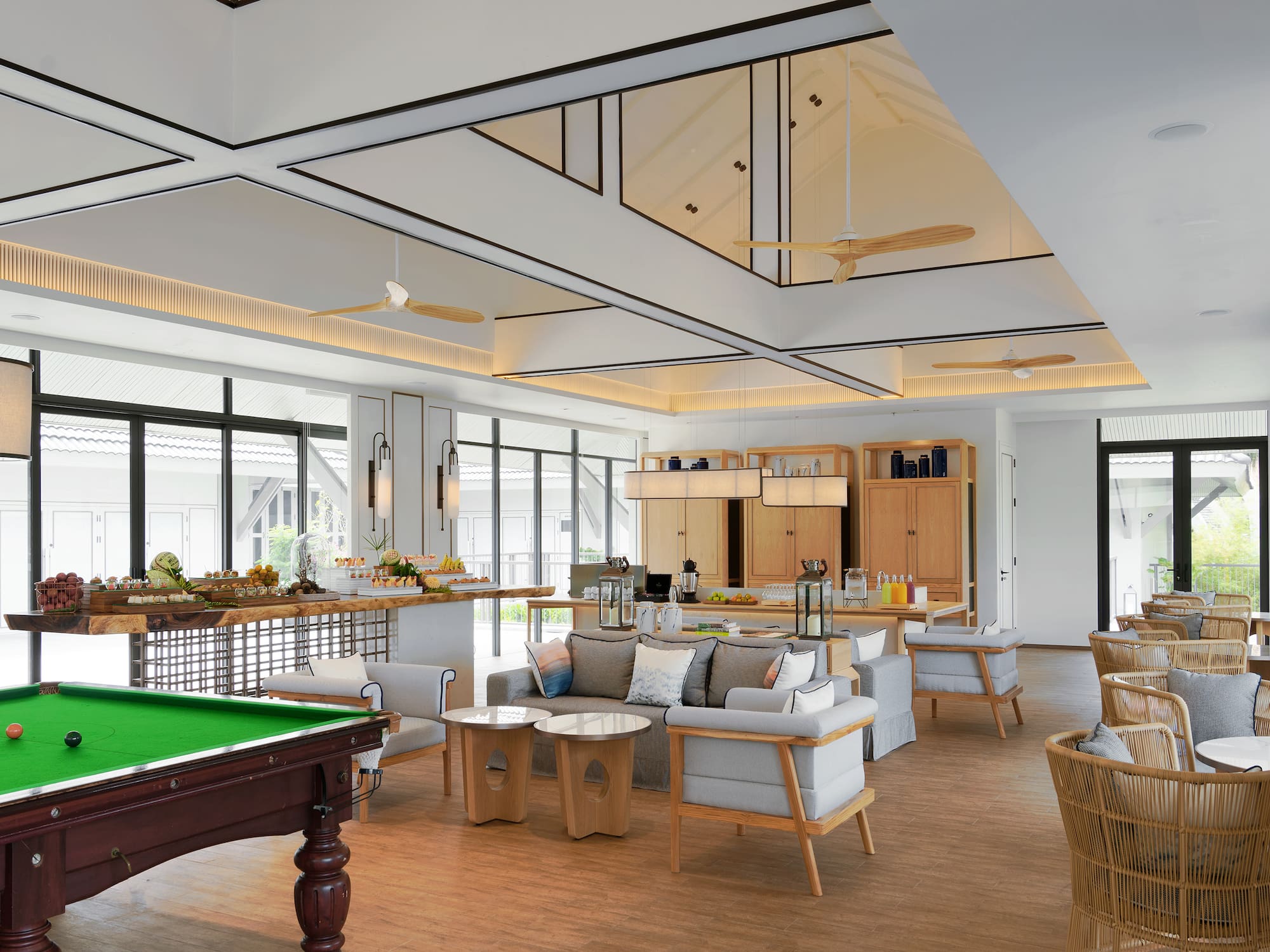 a room with a pool table and a pool table