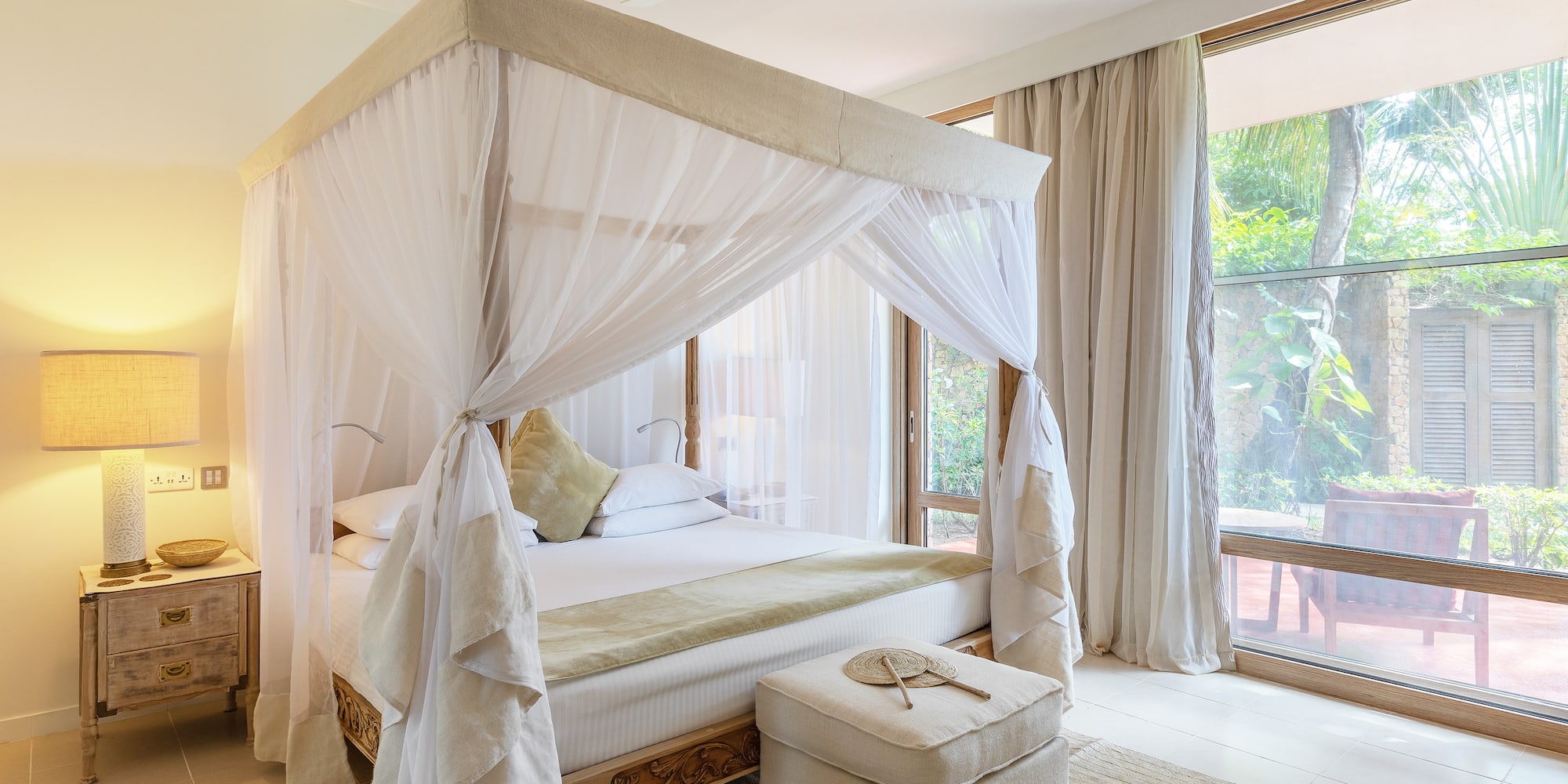 a bed with a canopy over it