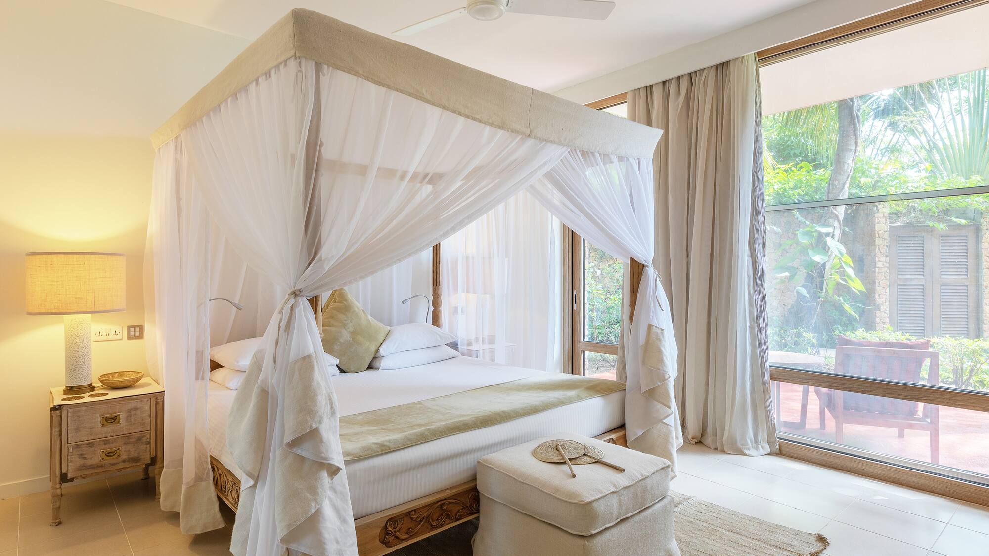 a bed with a canopy over it