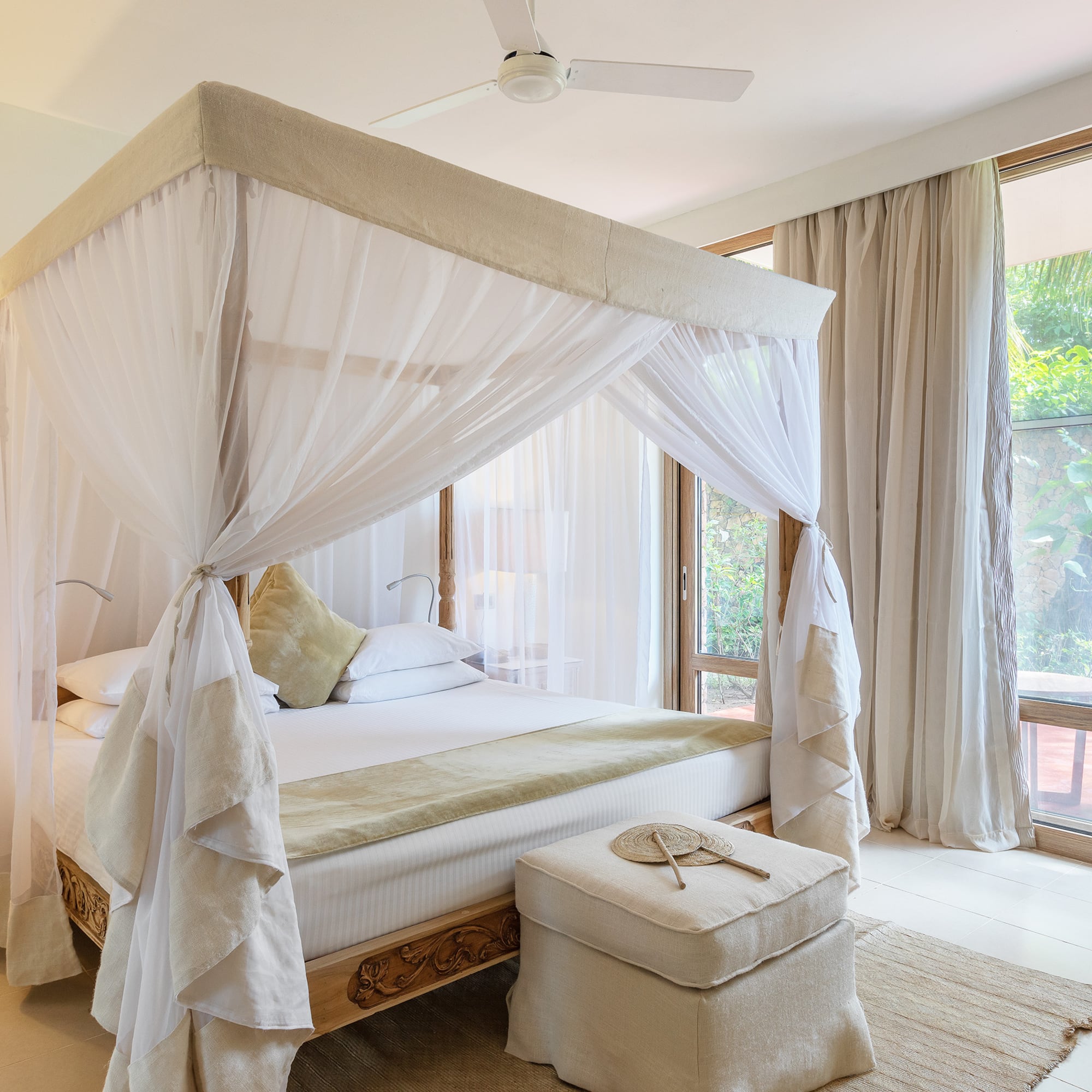 a bed with a canopy over it