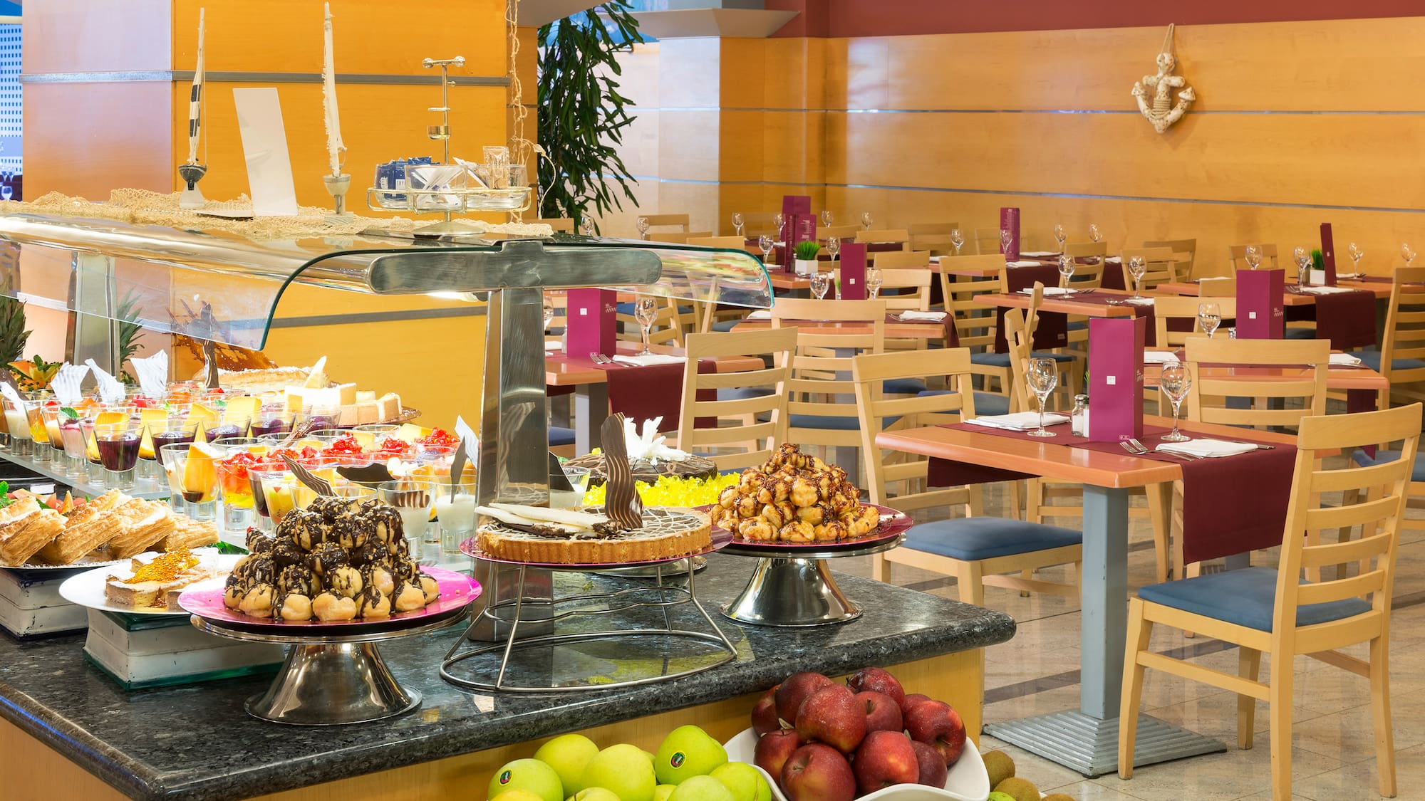 a buffet table with food on it