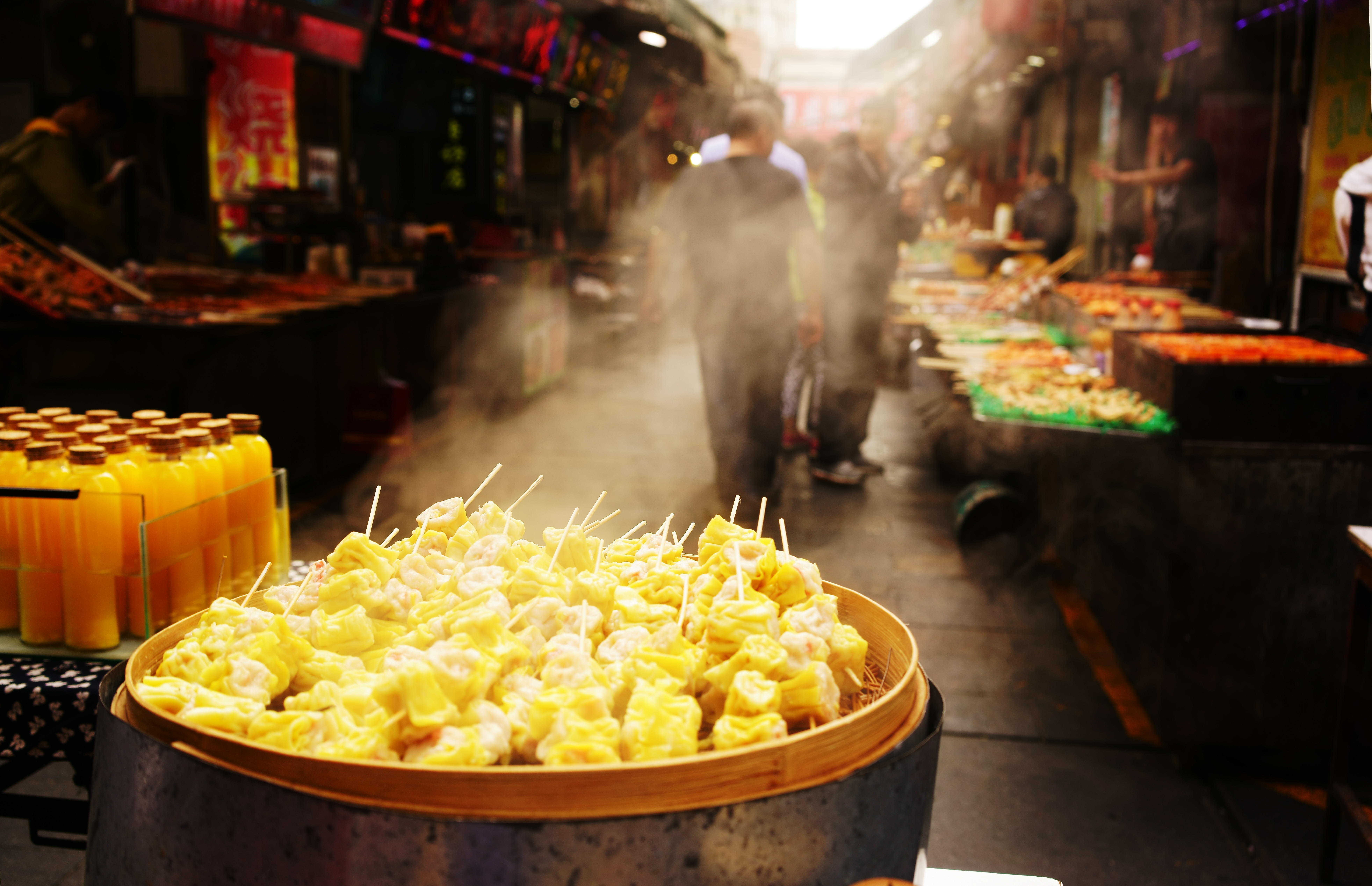 a bowl of food in a market