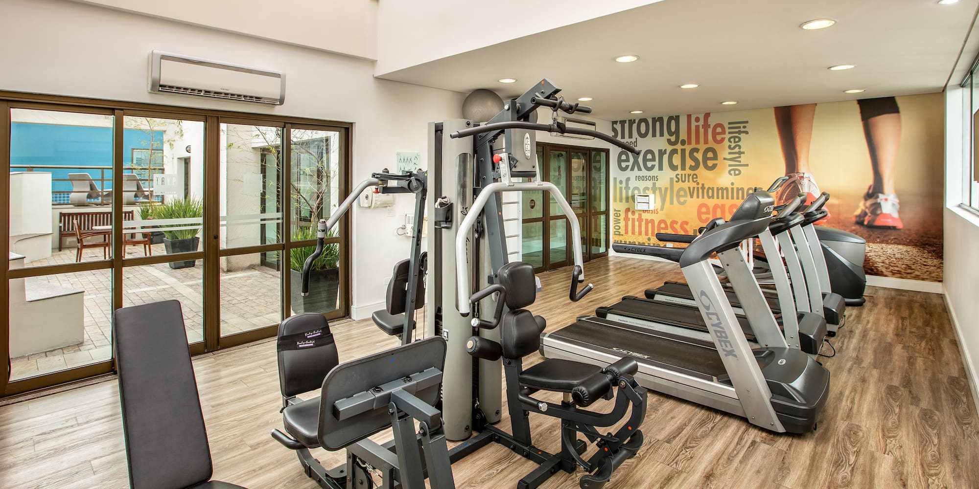 a gym with exercise equipment