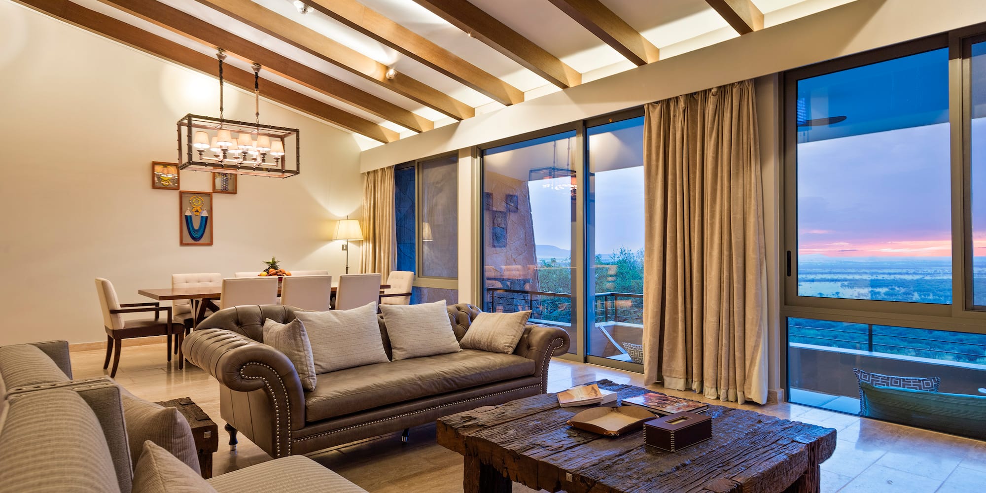 a living room with a couch and a table