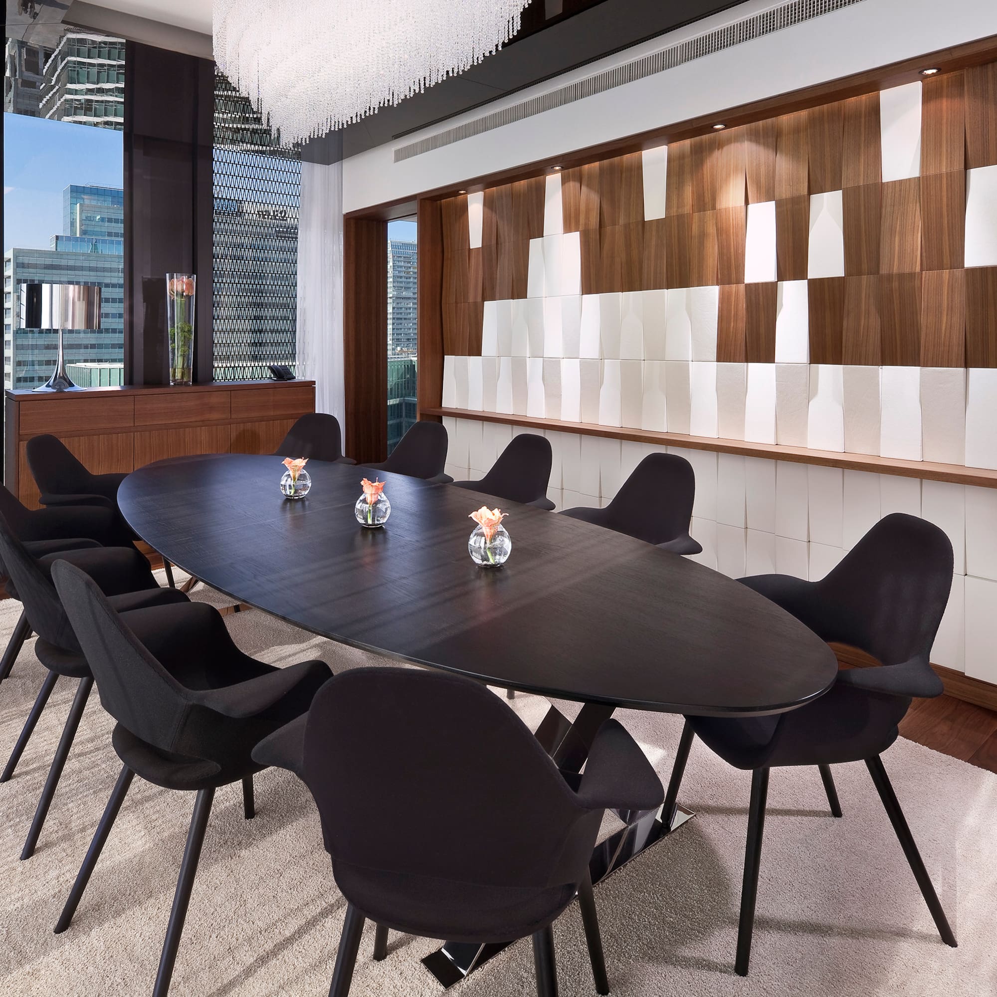 a room with a table and chairs