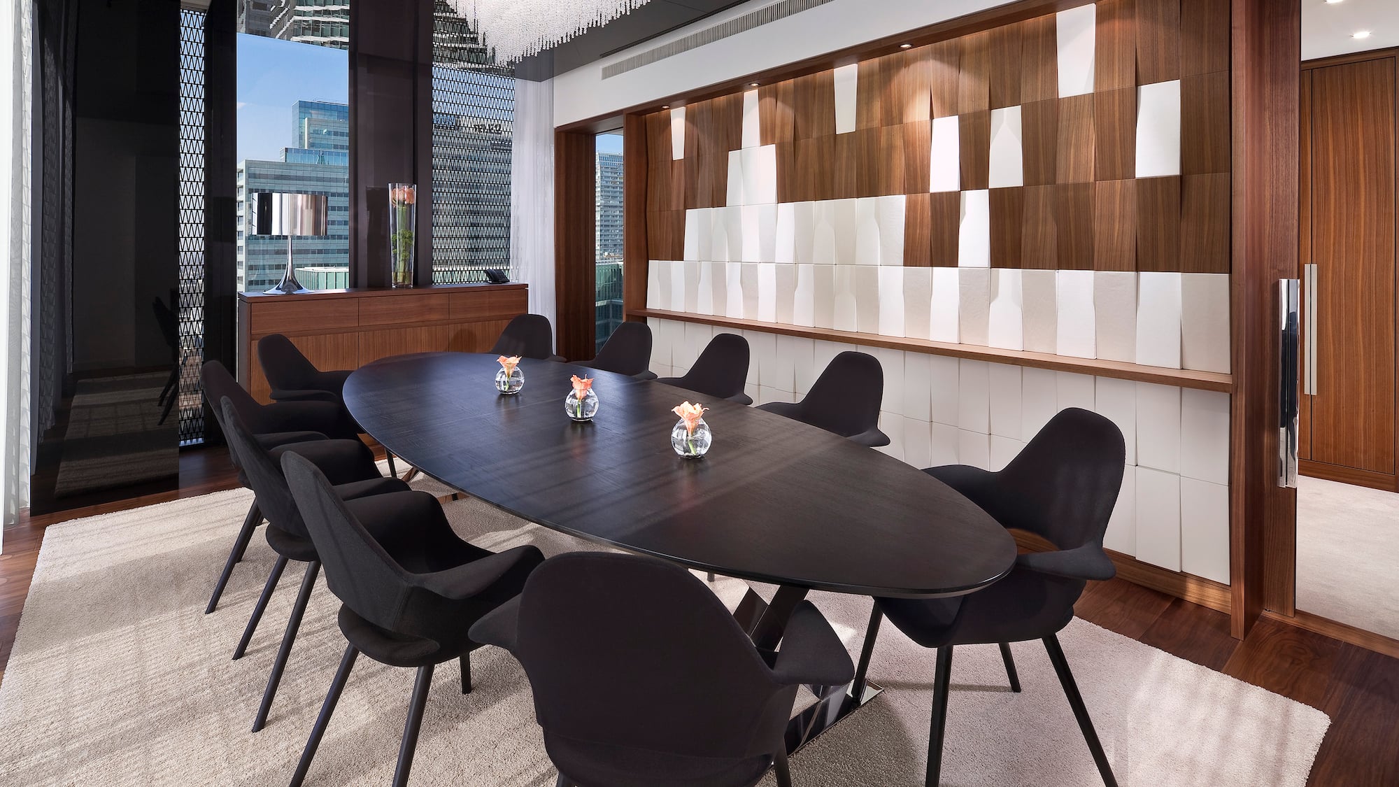 a room with a table and chairs