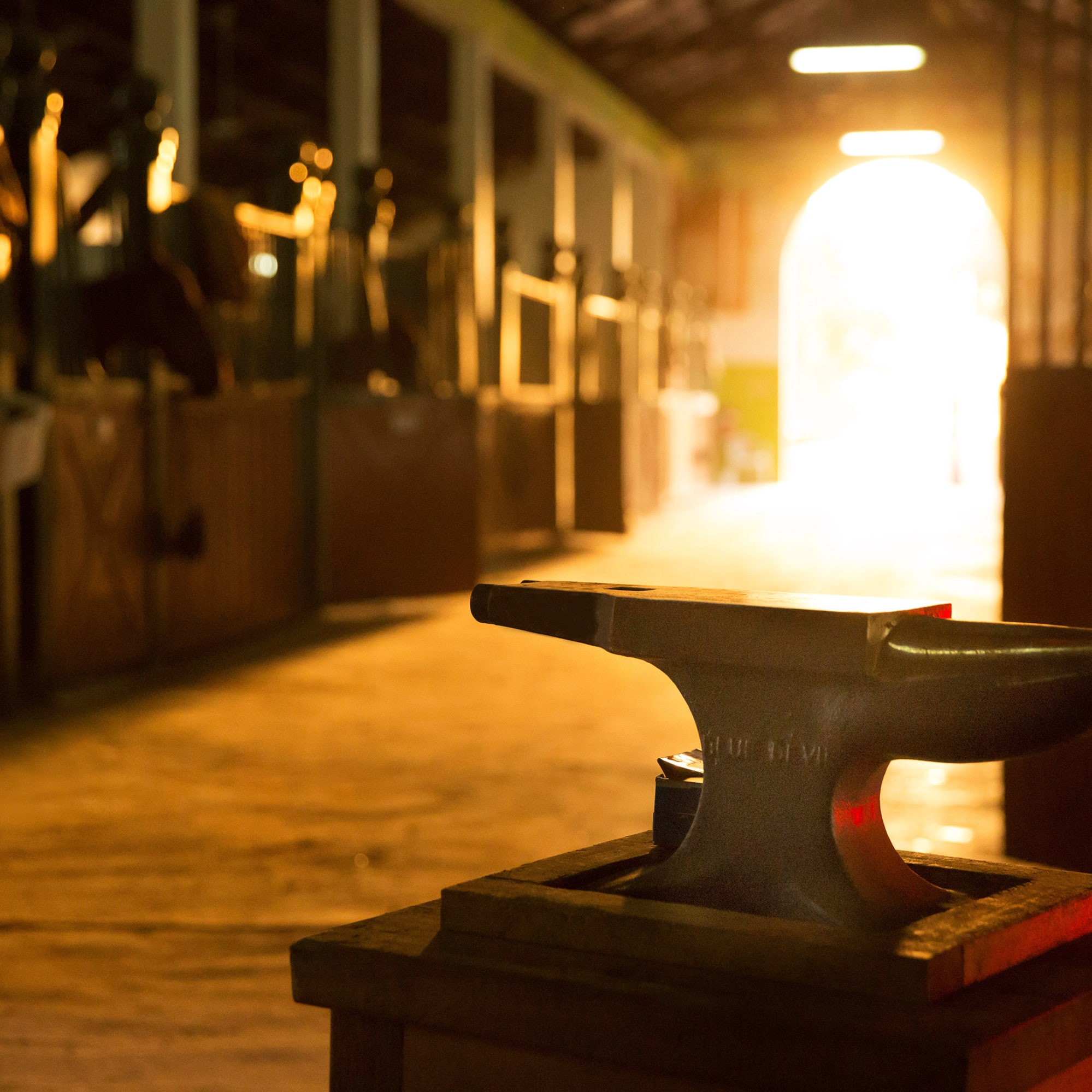 an anvil in a dark room