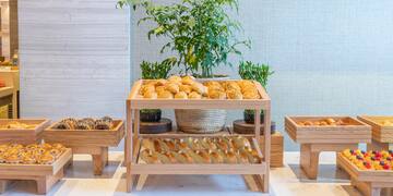 a display of bread on a shelf
