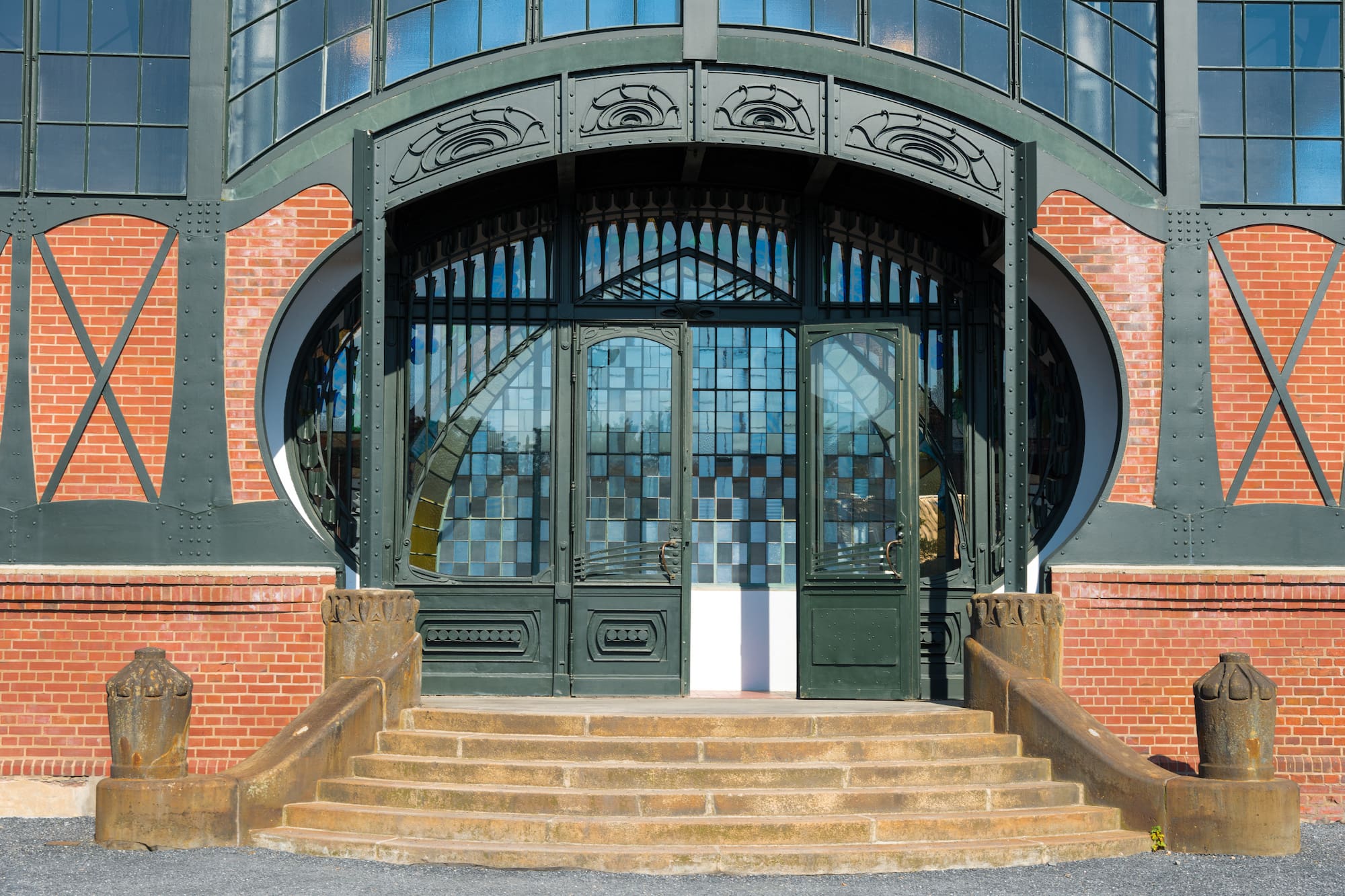 a building with a door and stairs