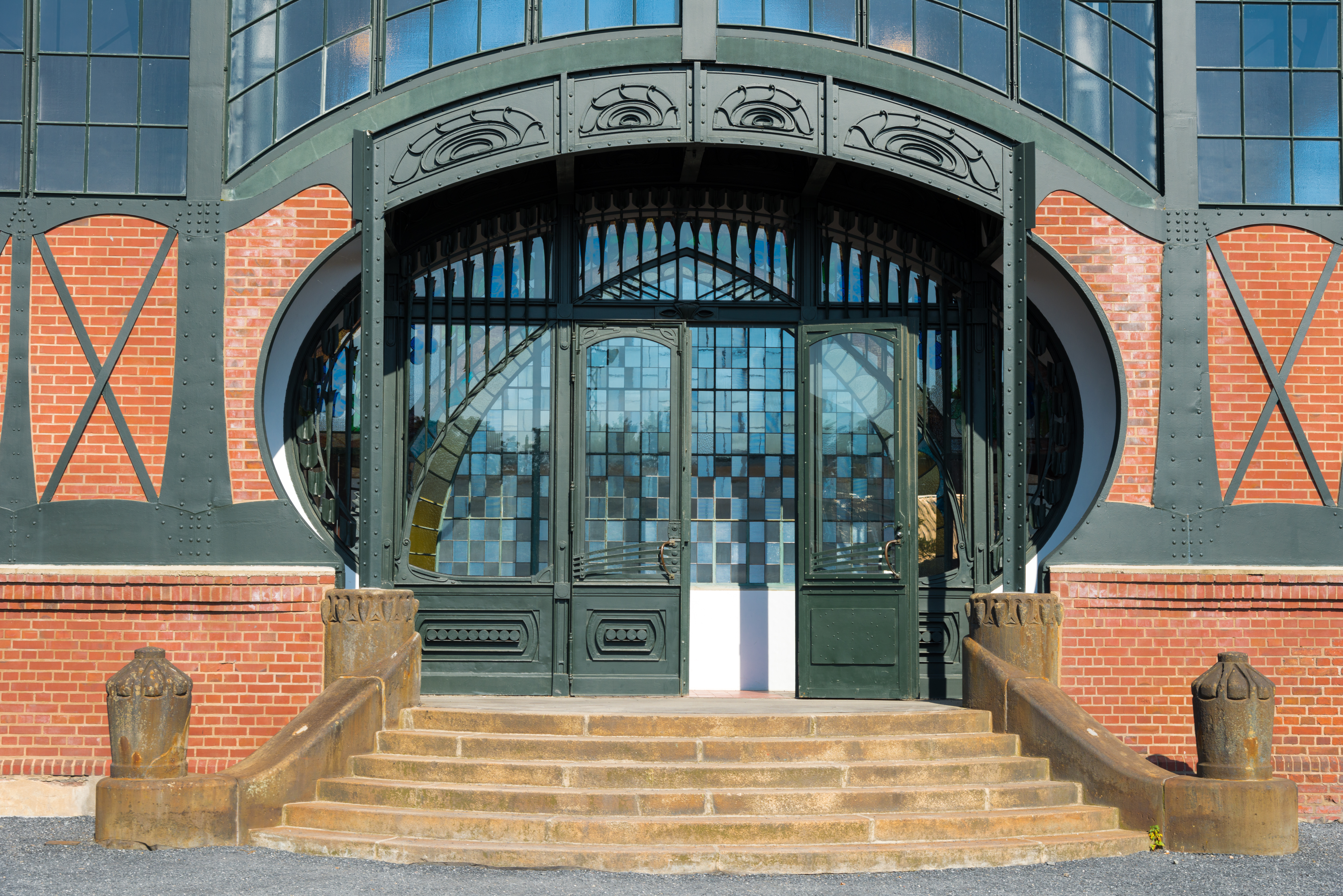 a building with a door and stairs