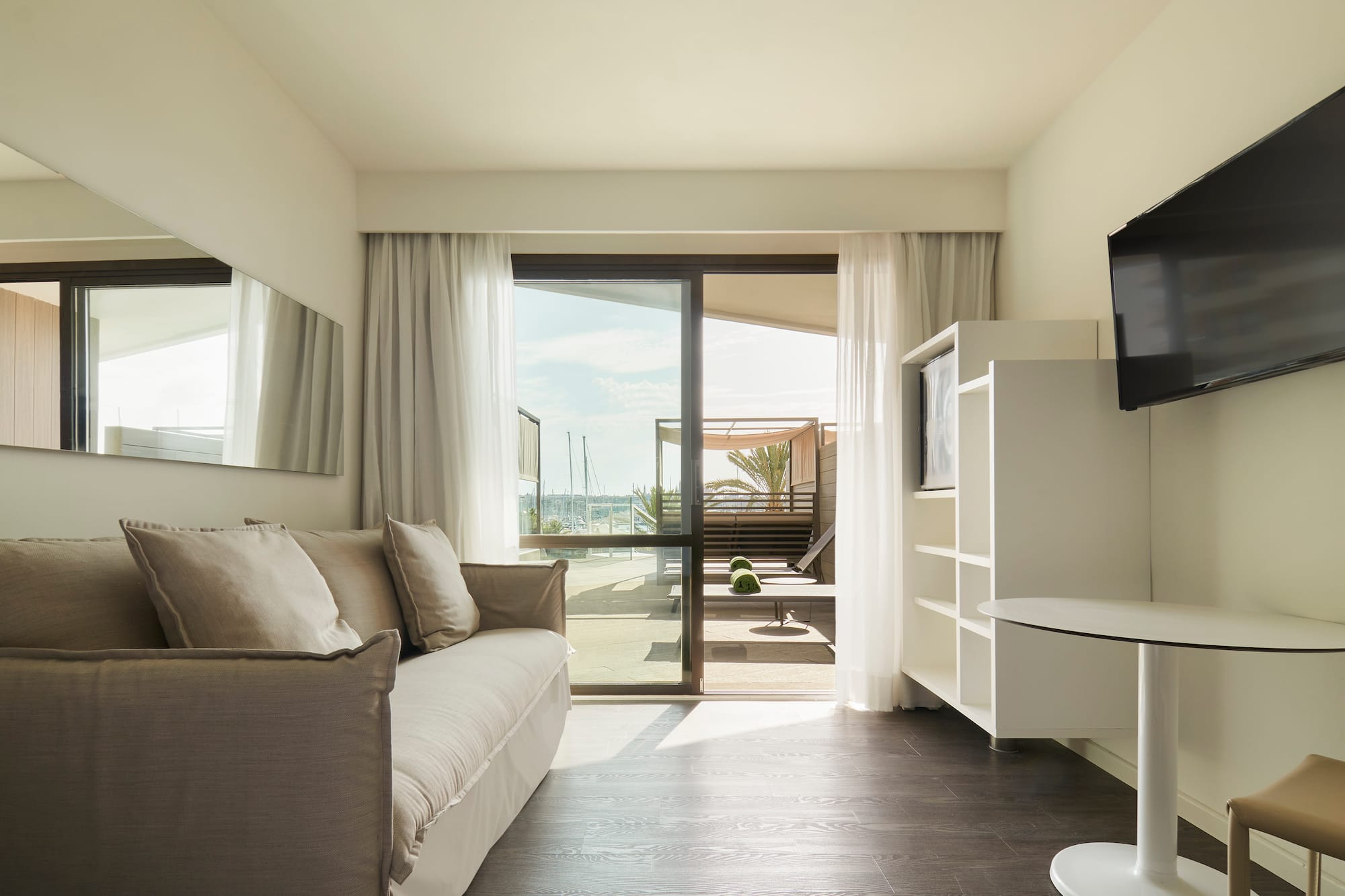 a living room with a couch and a television