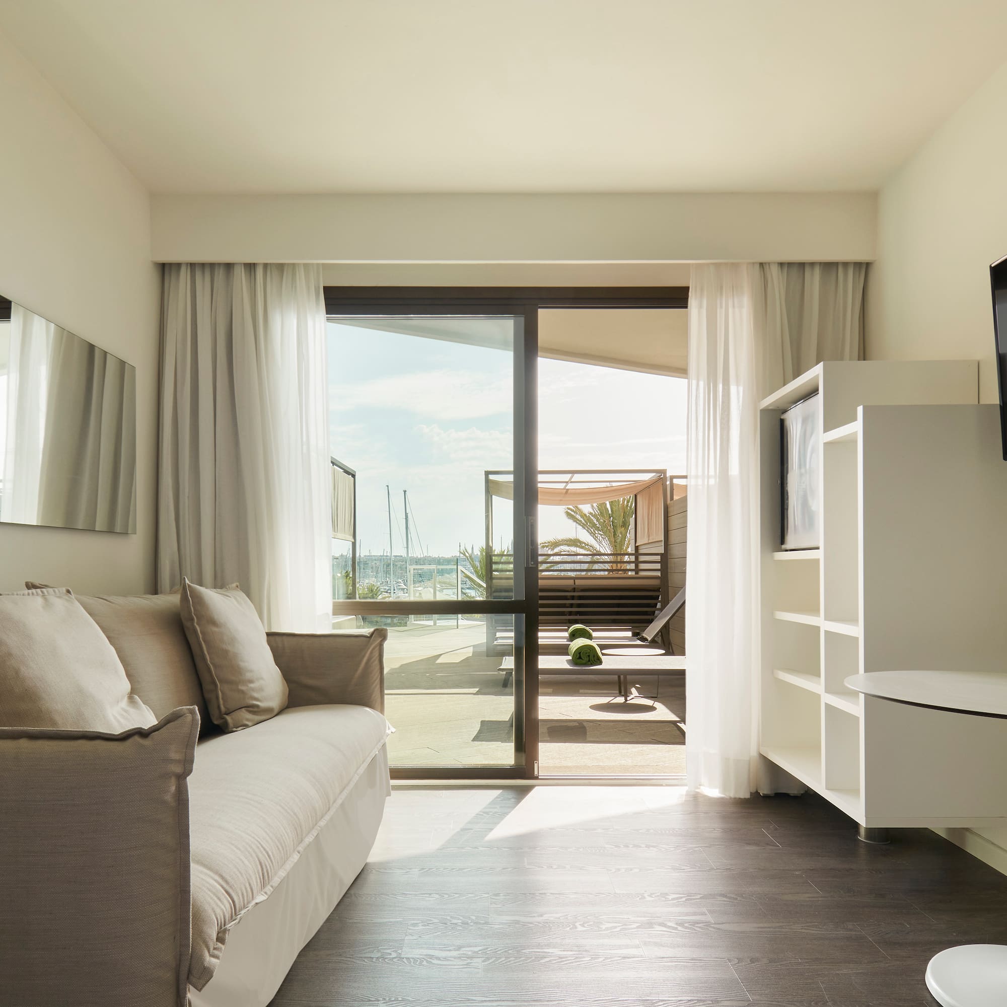 a living room with a couch and a television