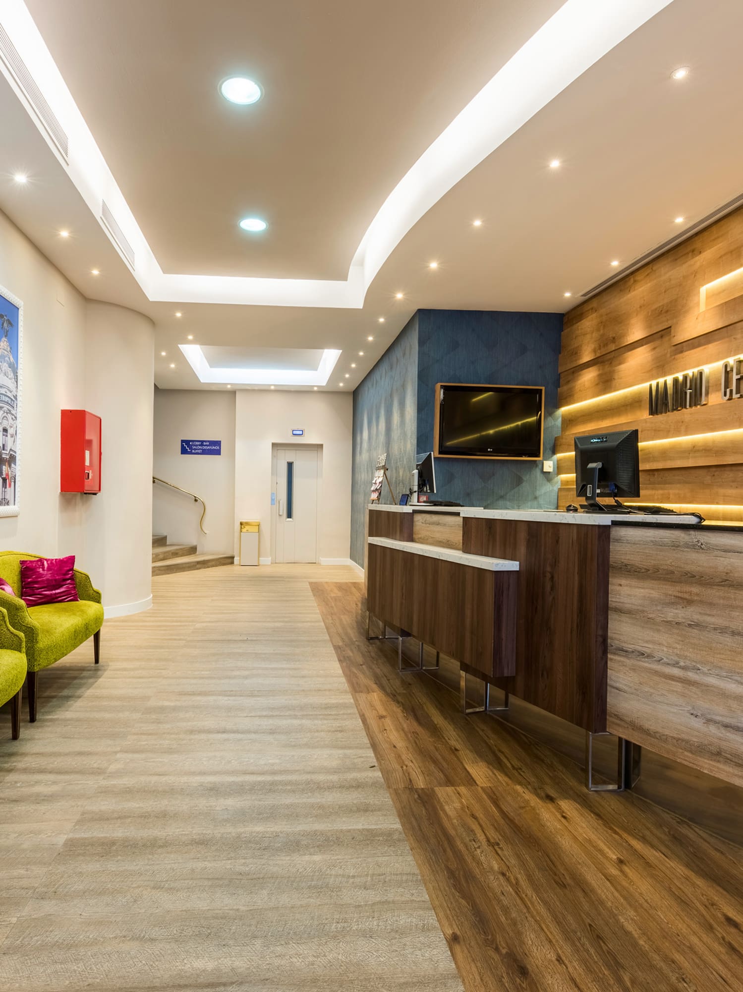 a reception desk in a hotel