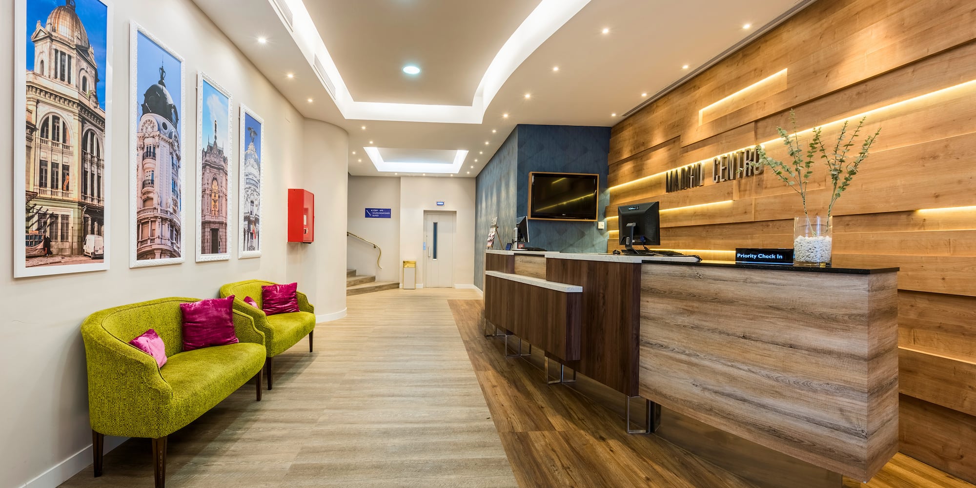 a reception desk in a hotel
