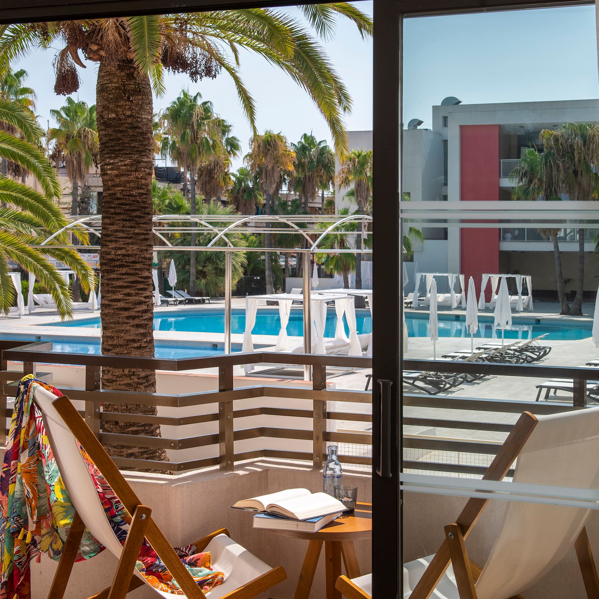a pool outside a room