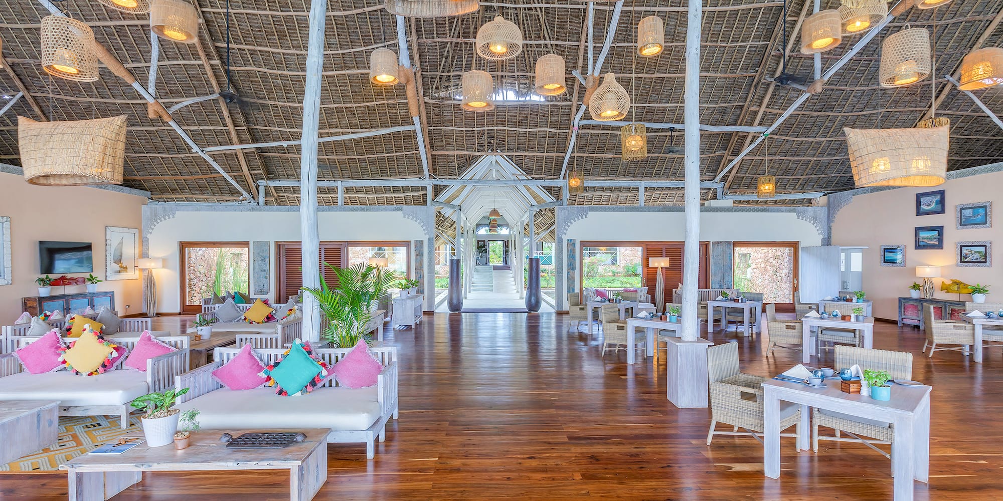 a room with tables and chairs