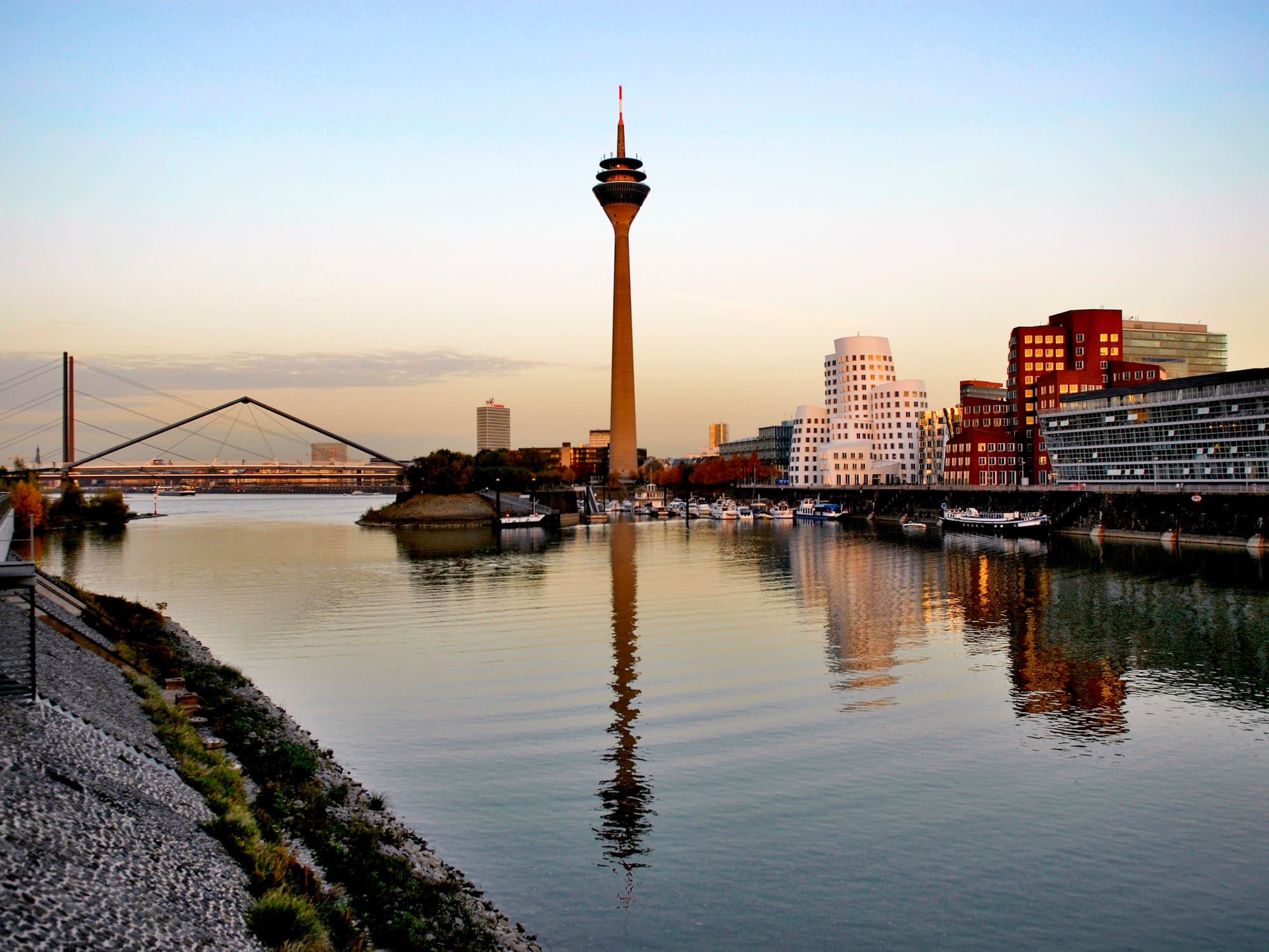 a water next to a city