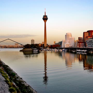 a water next to a city