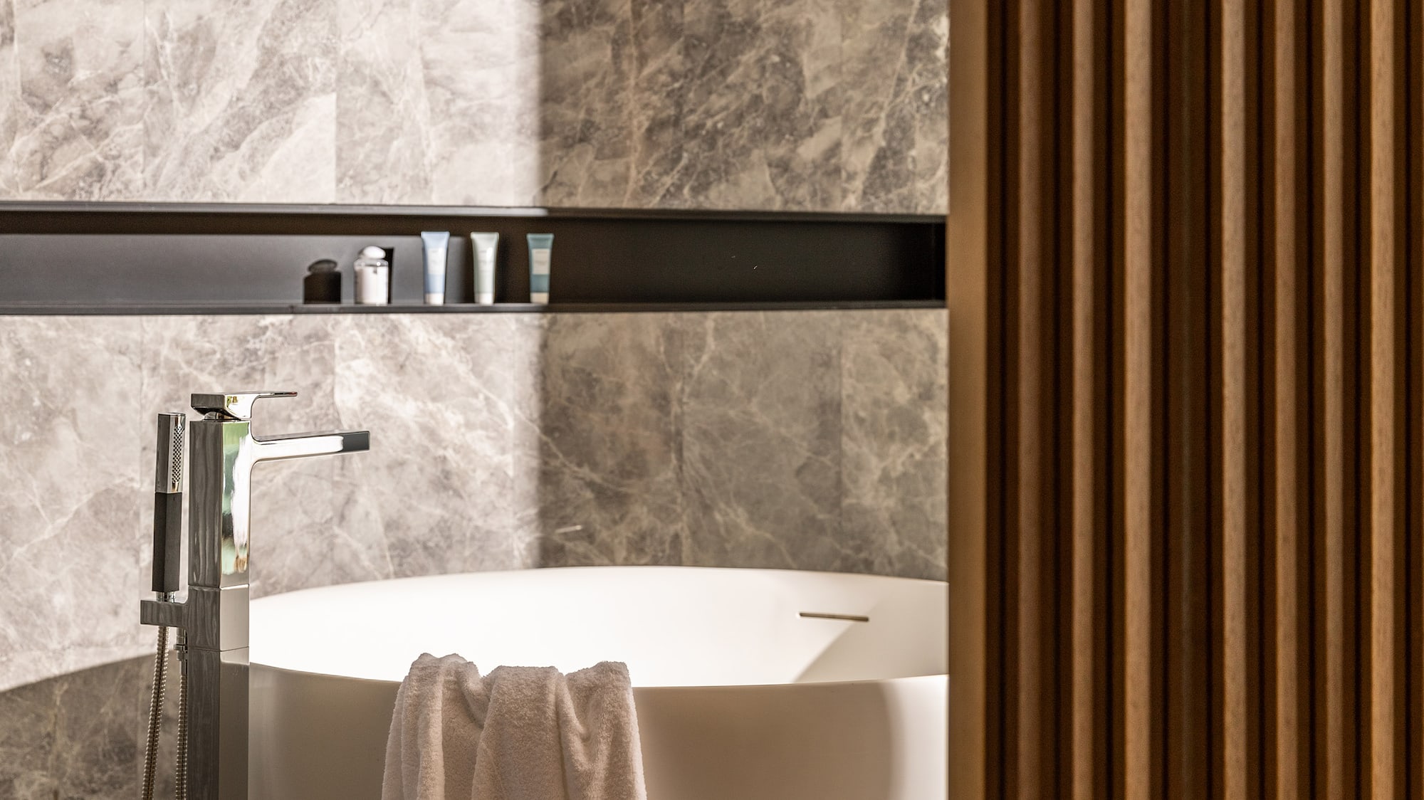 a bathtub in a bathroom