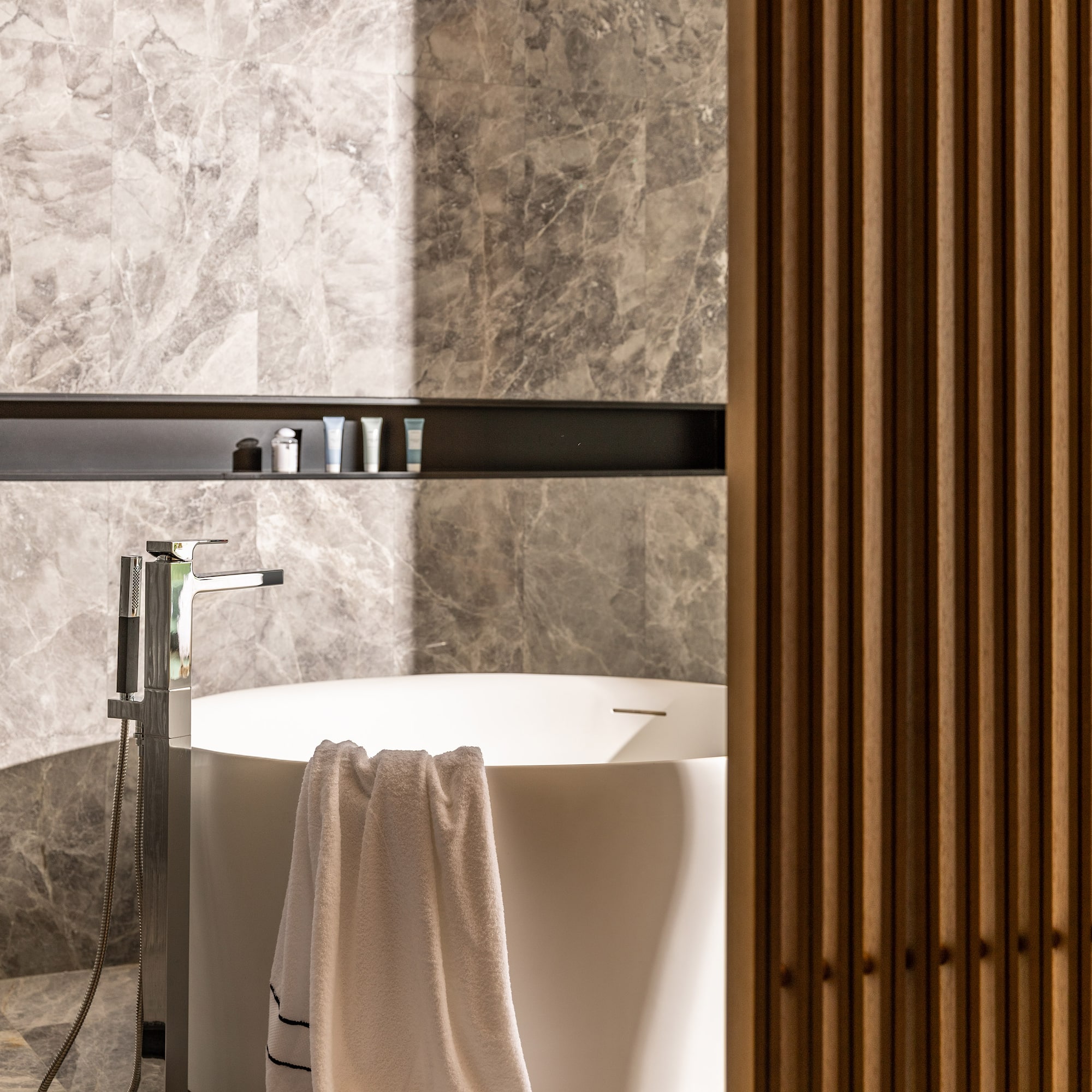 a bathtub in a bathroom