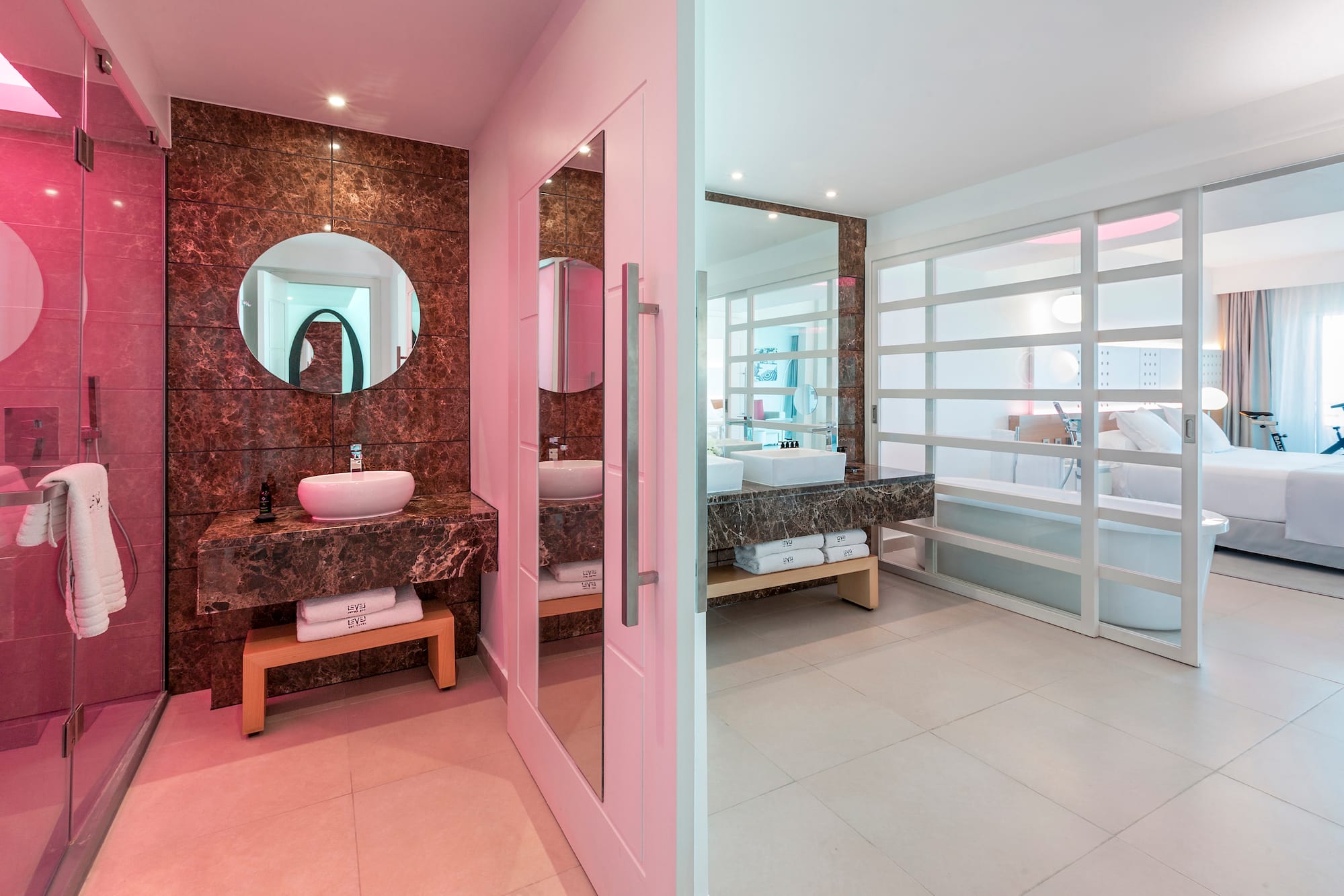 a bathroom with a mirror and sink