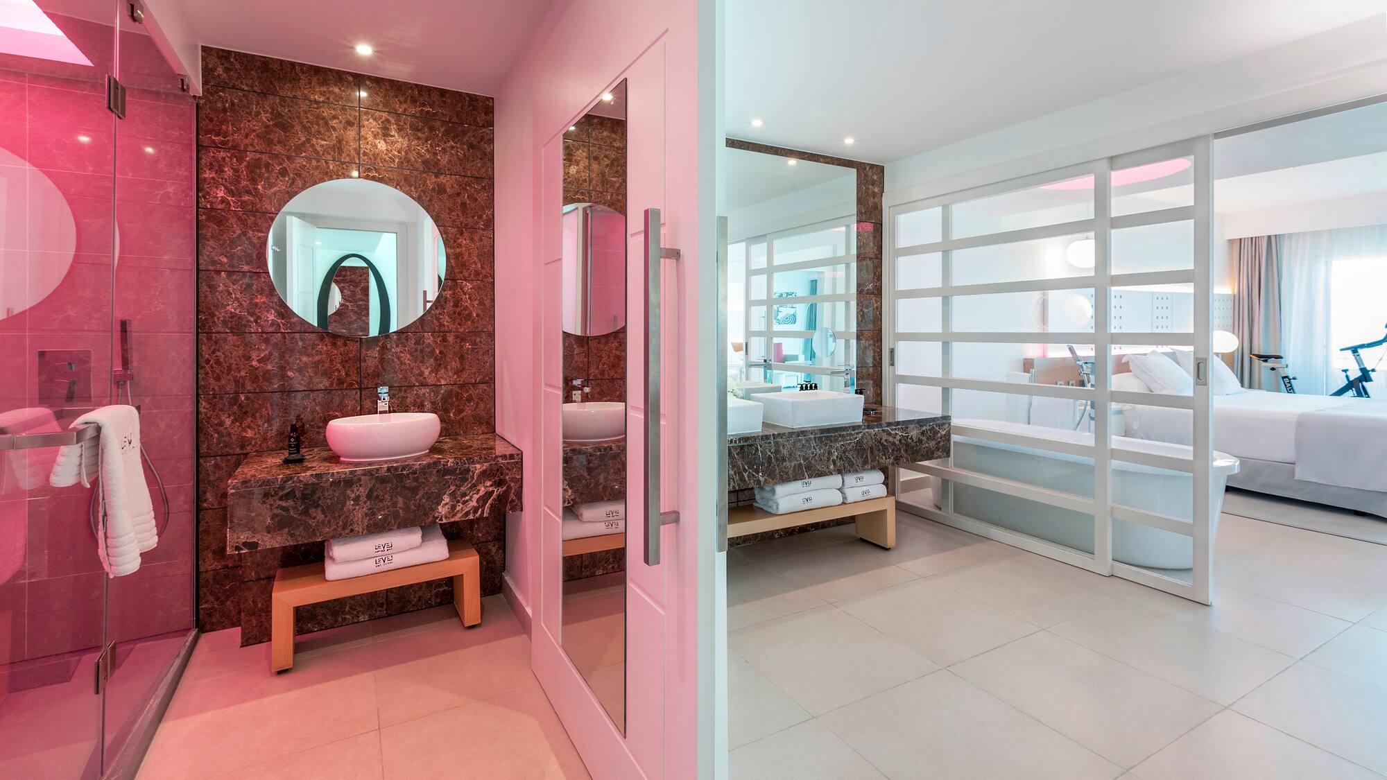 a bathroom with a mirror and sink