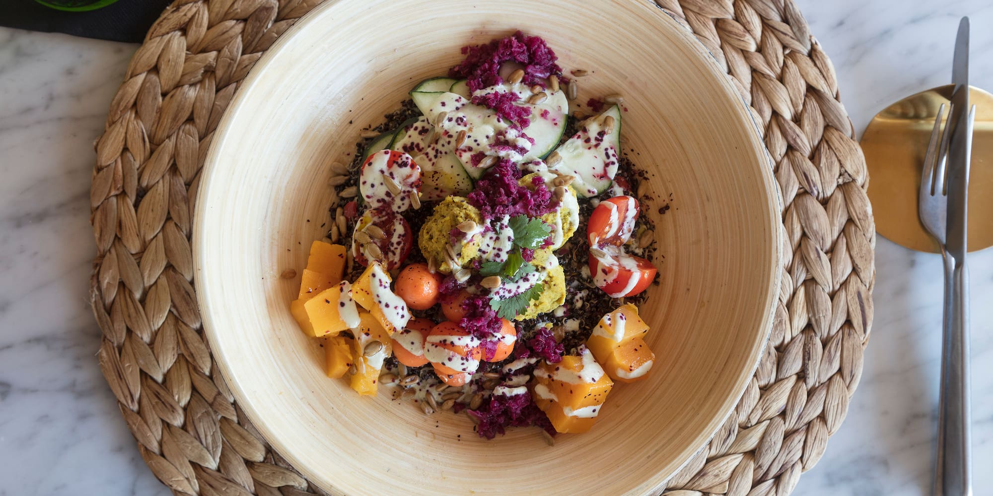 a bowl of food on a table