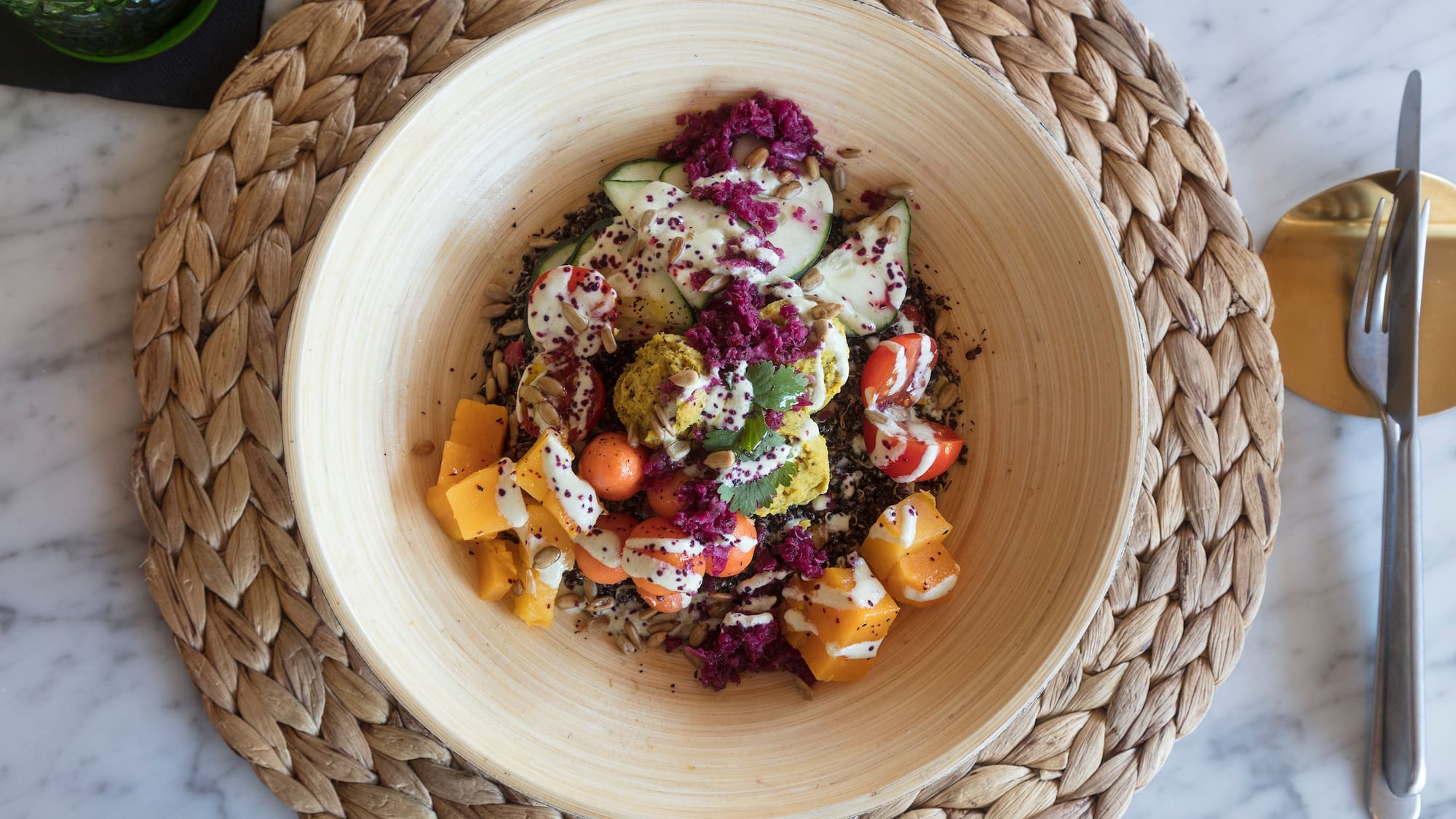 a bowl of food on a table
