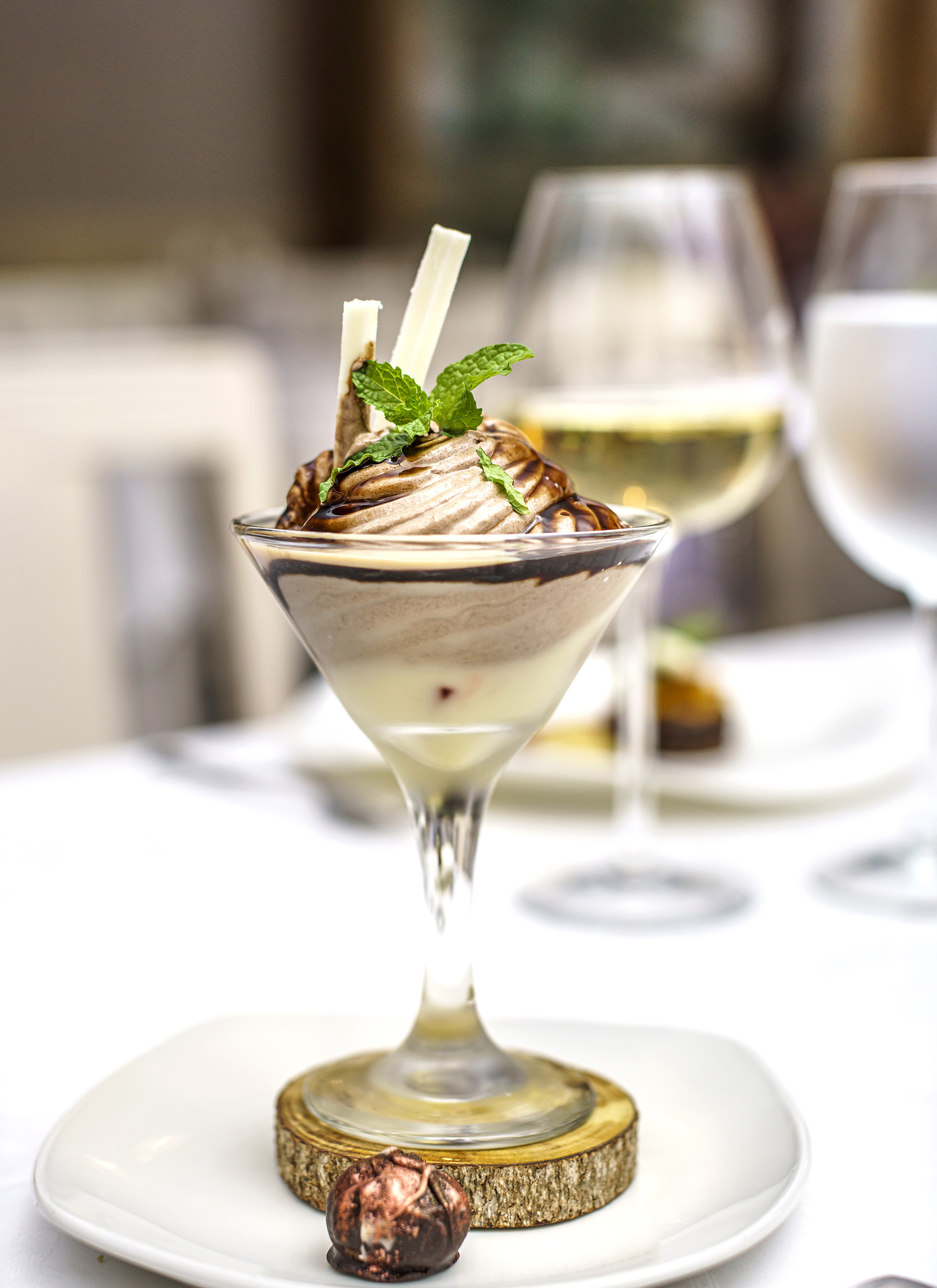 a dessert in a martini glass
