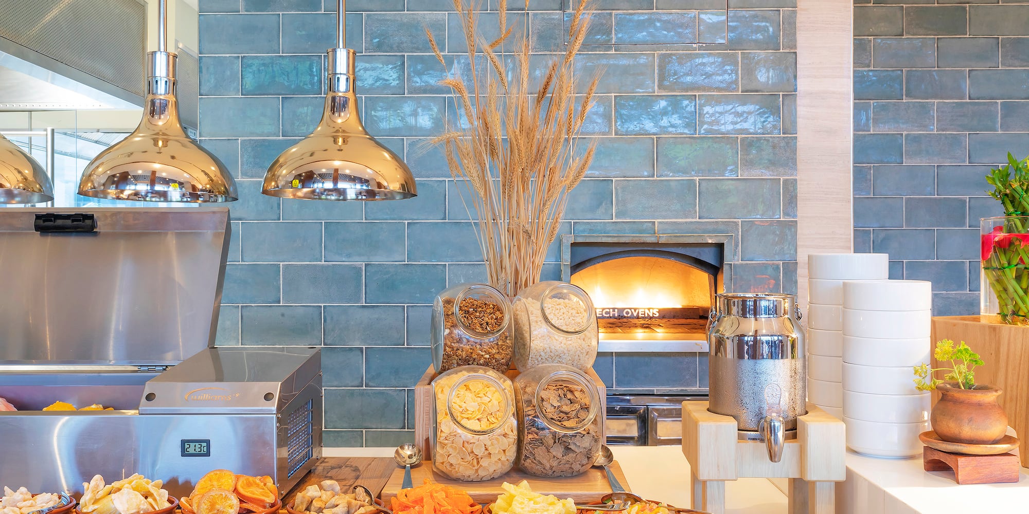 a counter with food on it