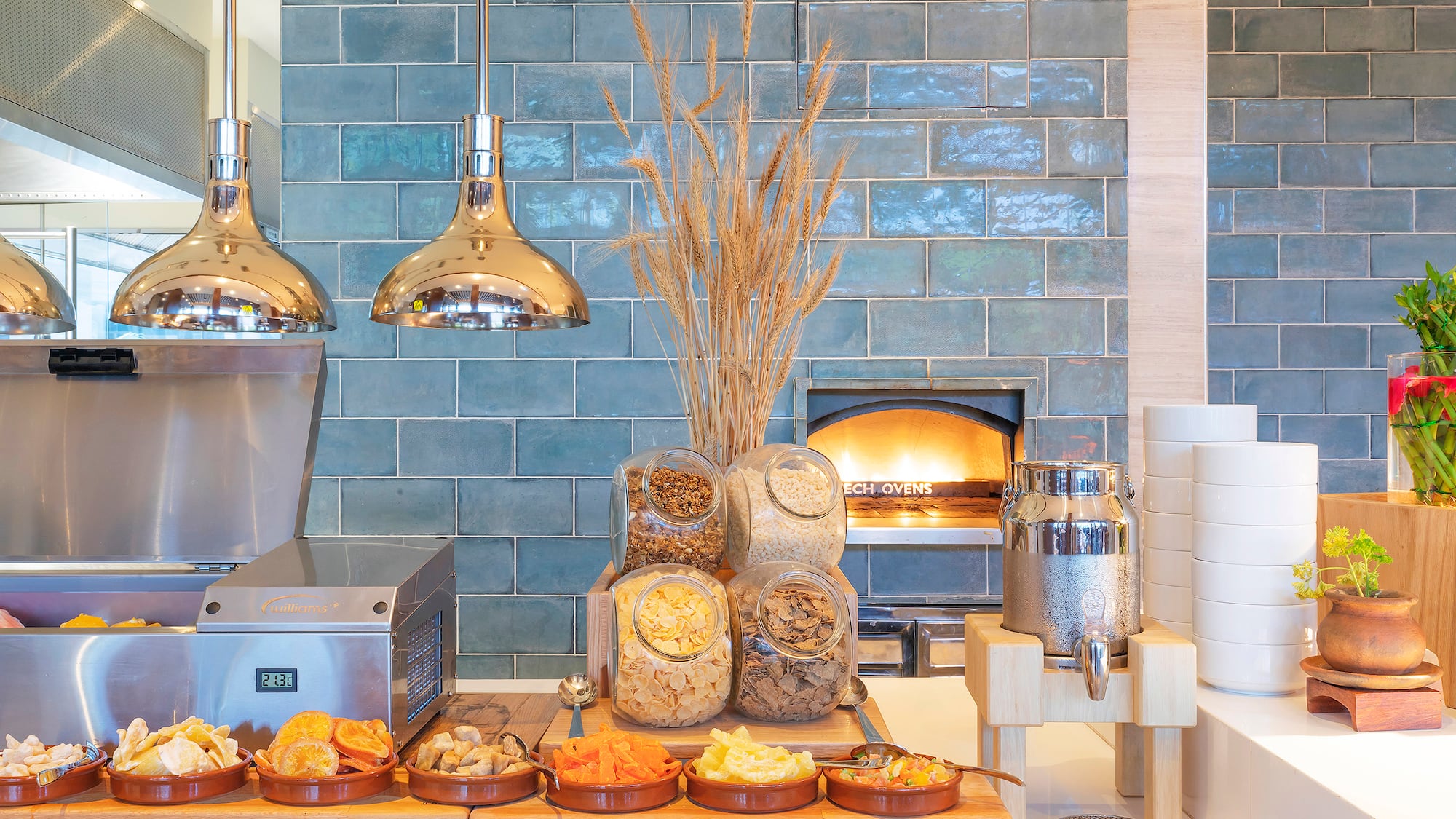 a counter with food on it