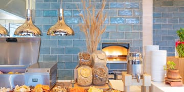 a counter with food on it