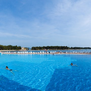 people swimming in a large pool