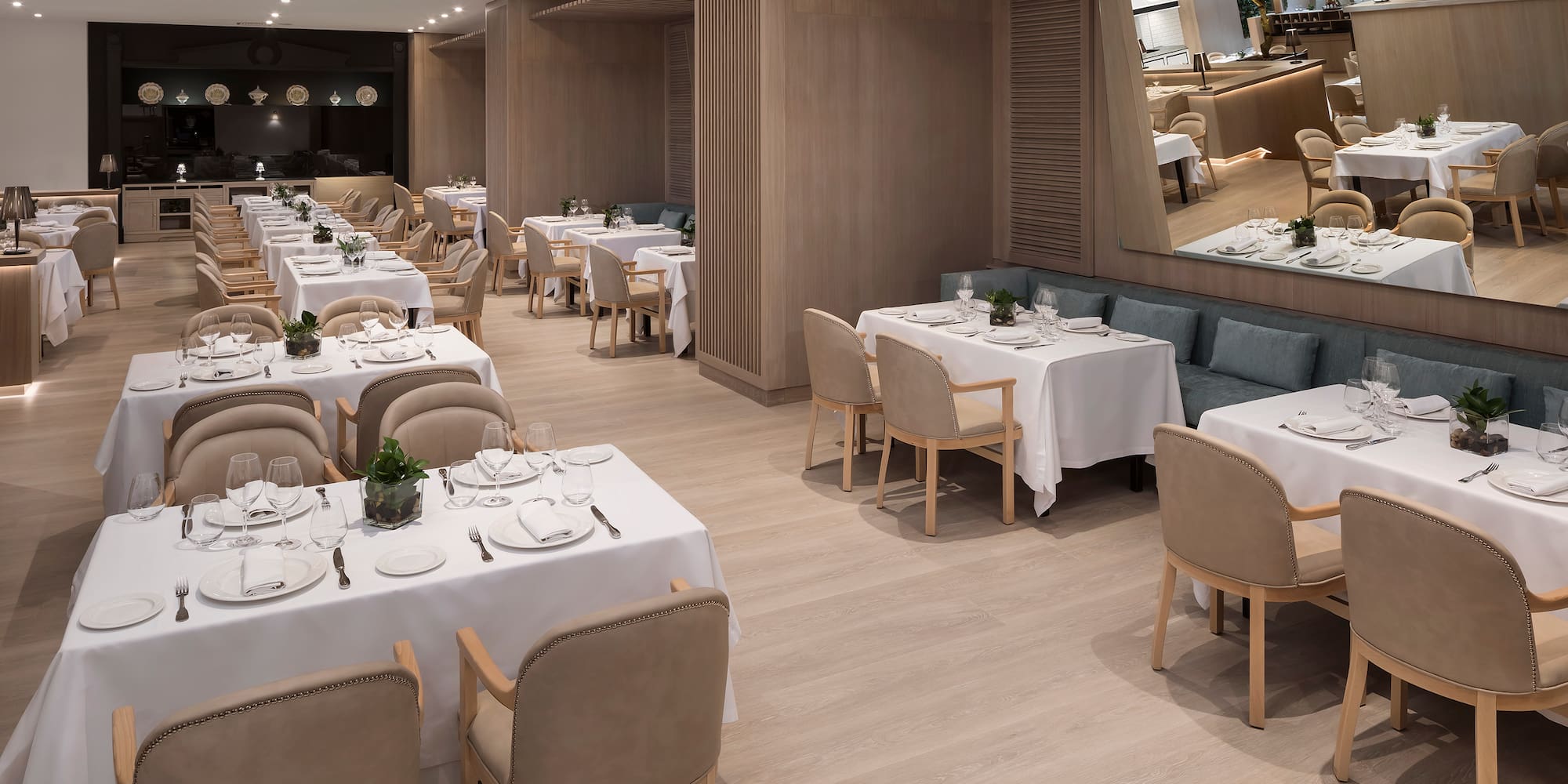 a room with tables and chairs