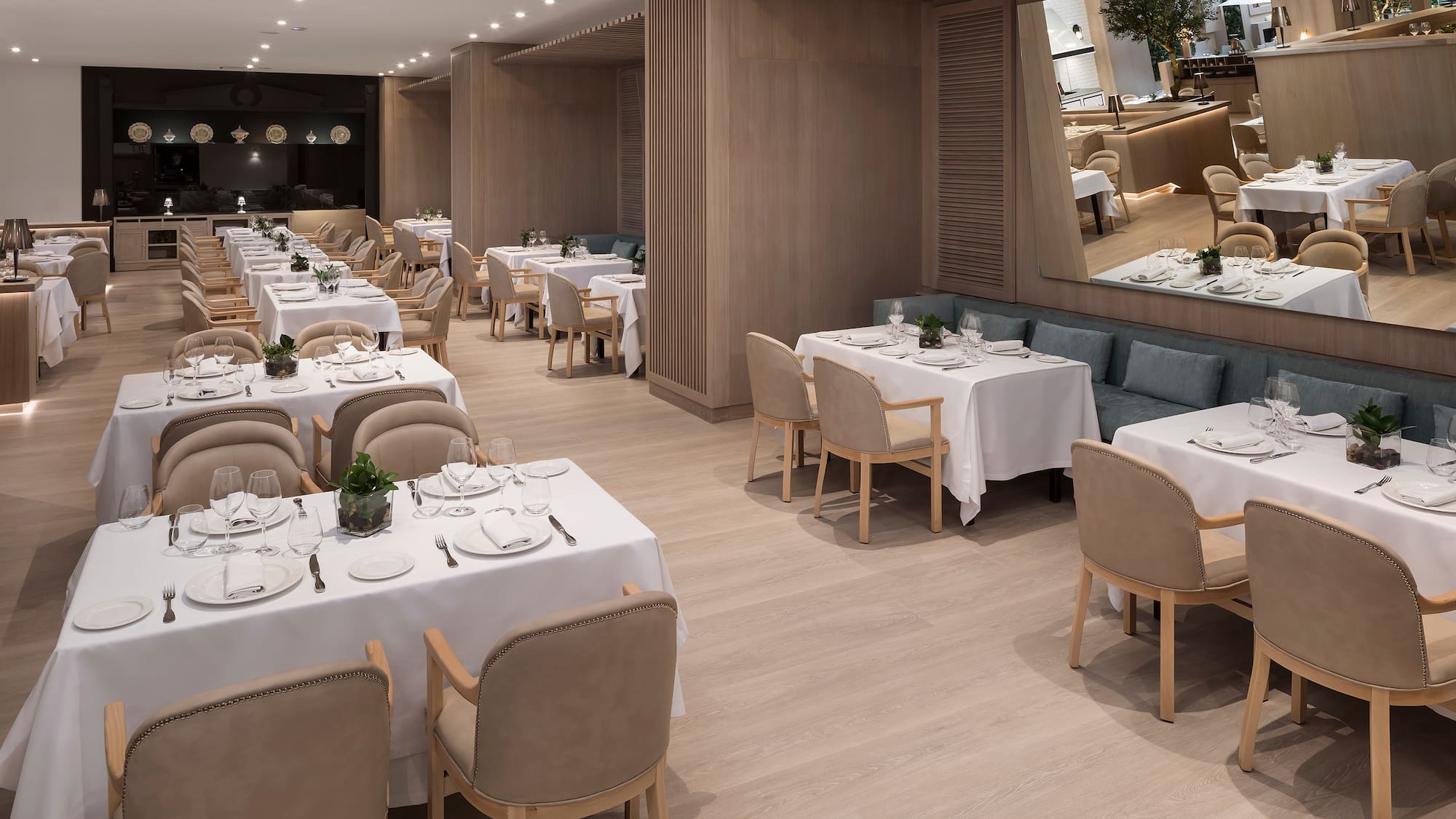 a room with tables and chairs