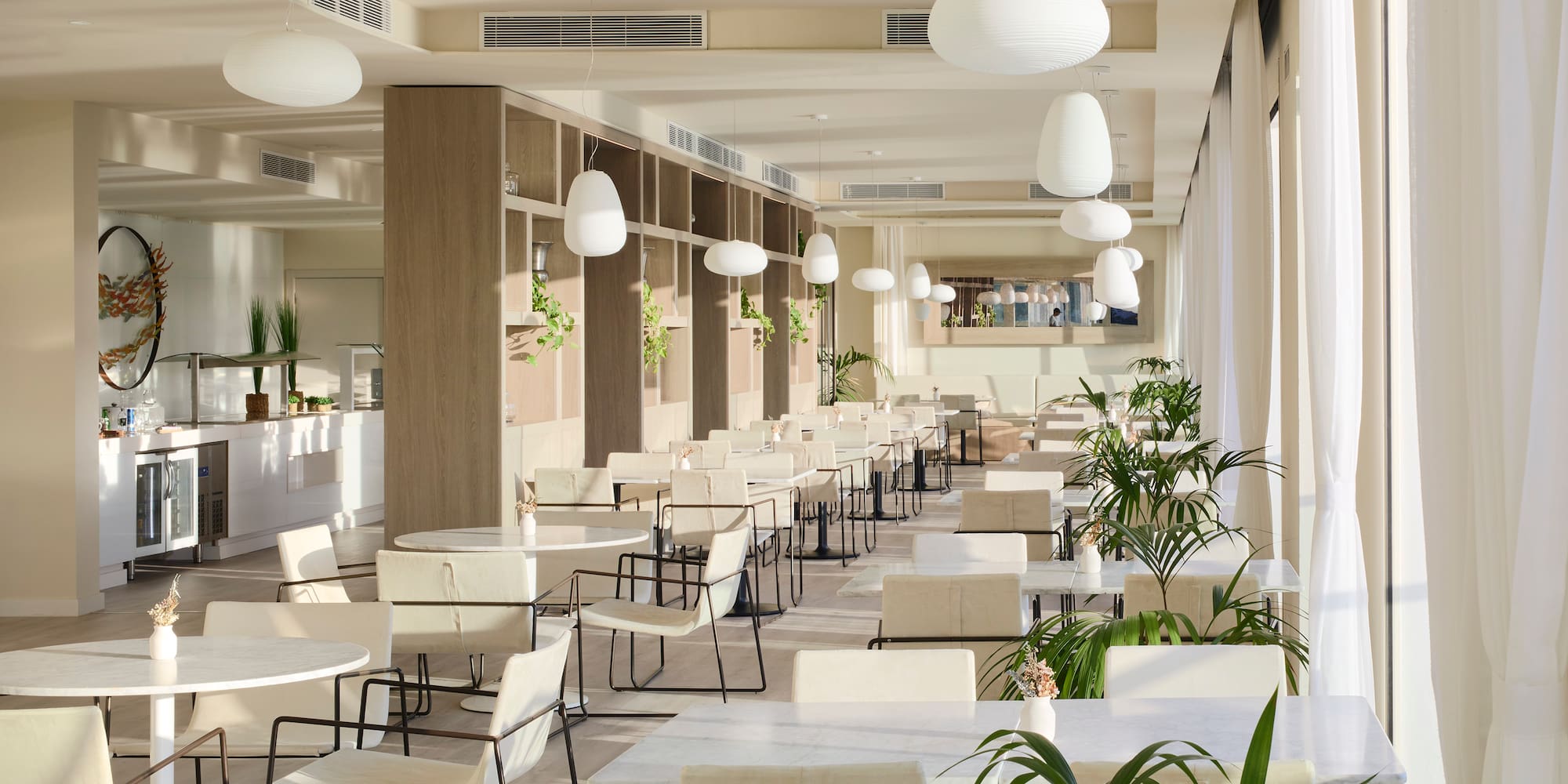 a room with tables and chairs