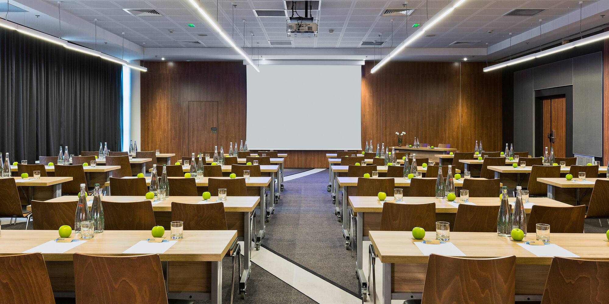 a room with tables and chairs