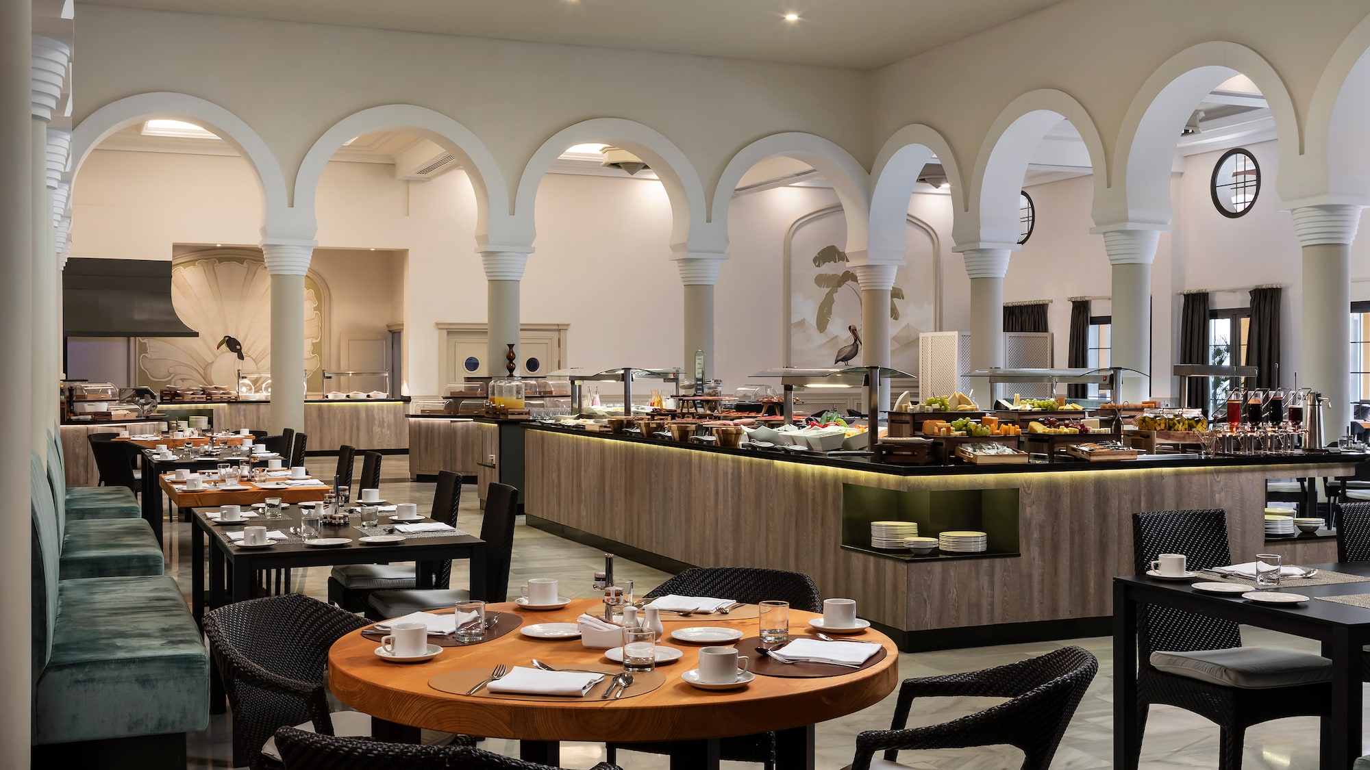 a restaurant with tables and chairs