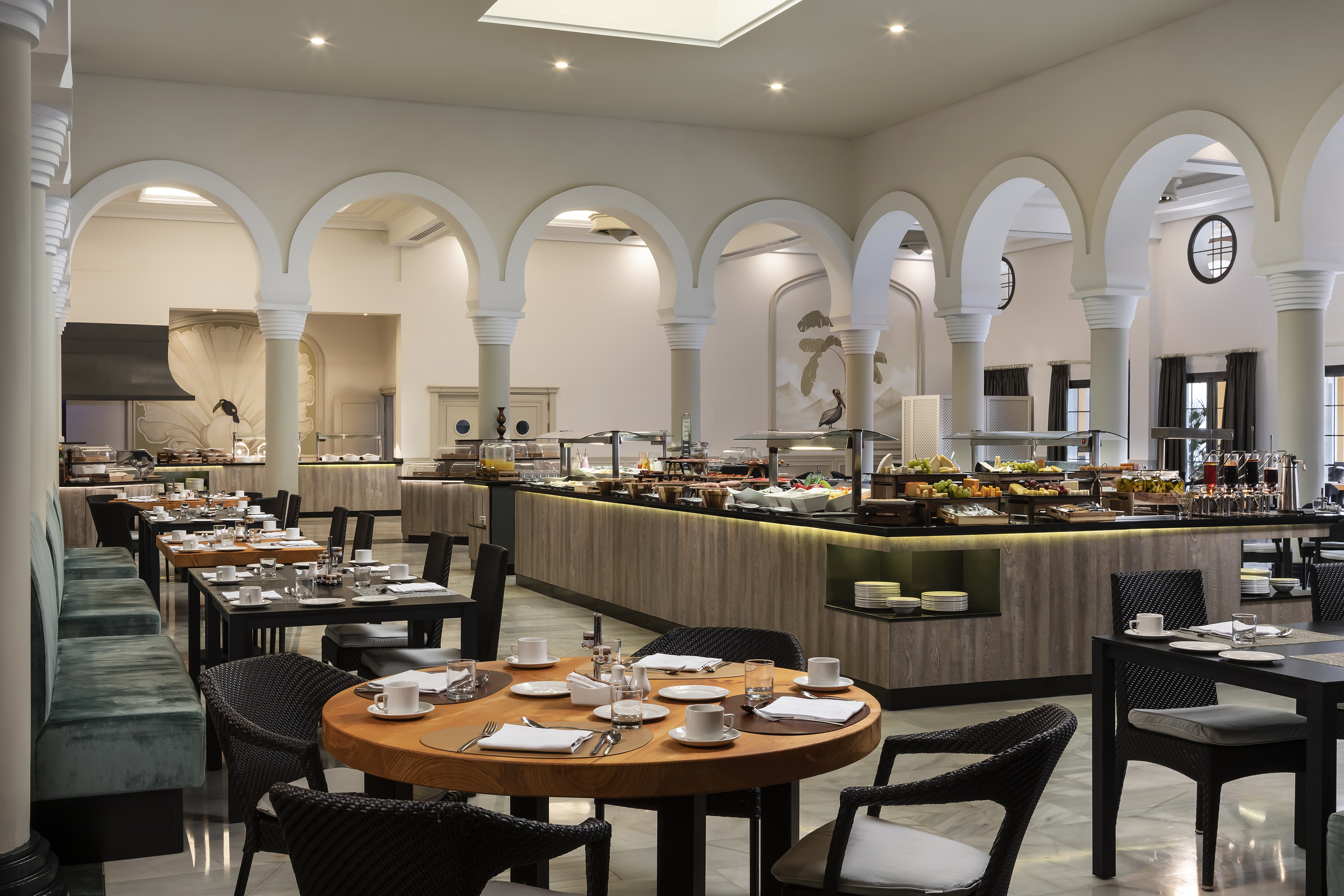 a restaurant with tables and chairs