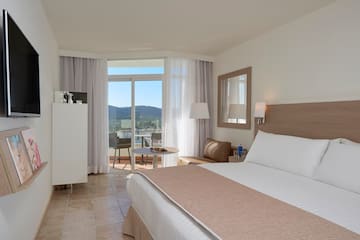 a room with a bed and a table