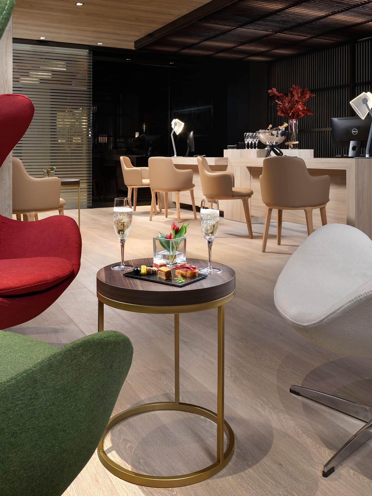 a room with chairs and a table