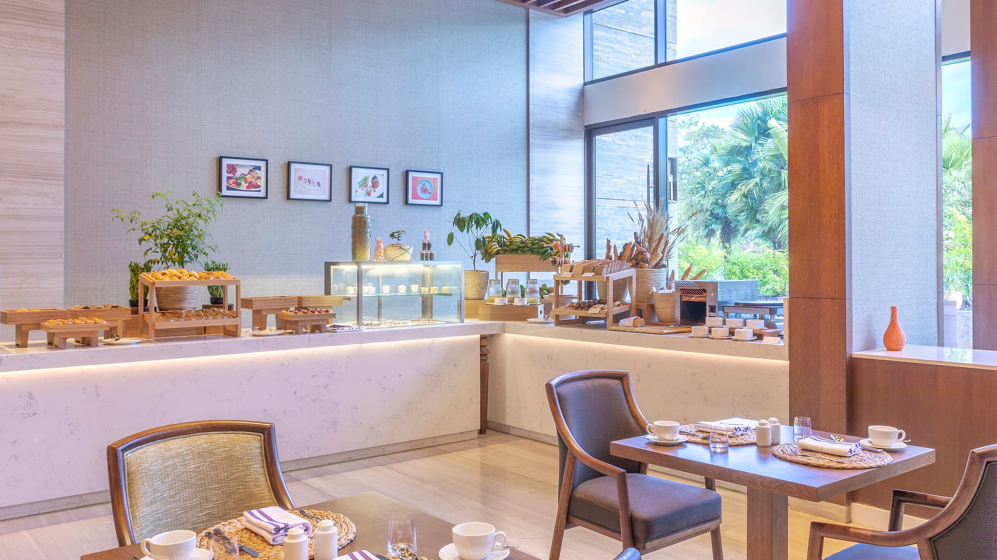 a restaurant with tables and chairs