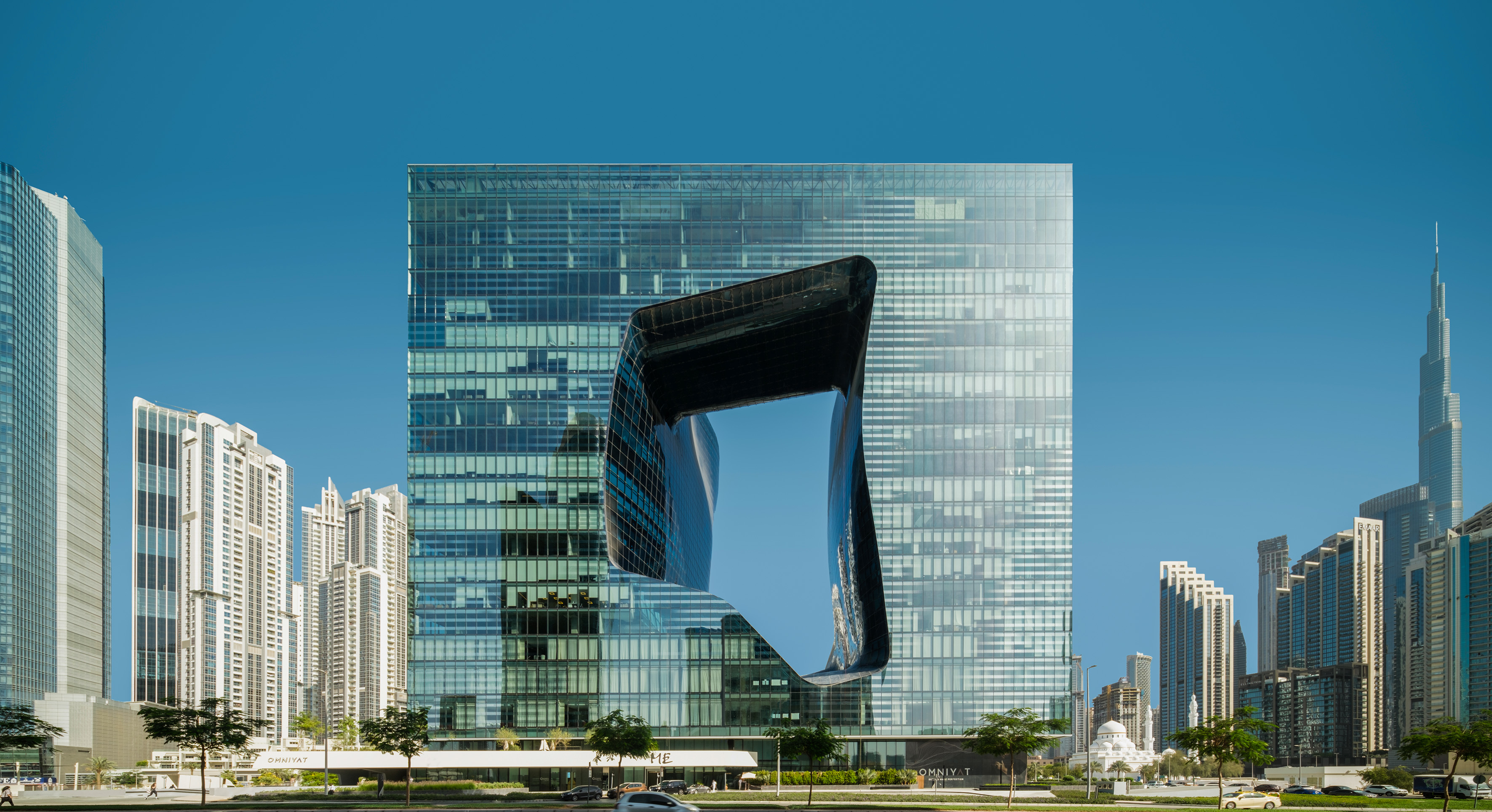The Opus, Zaha Hadid's glass skyscraper with a curvilinear void, in Dubai.