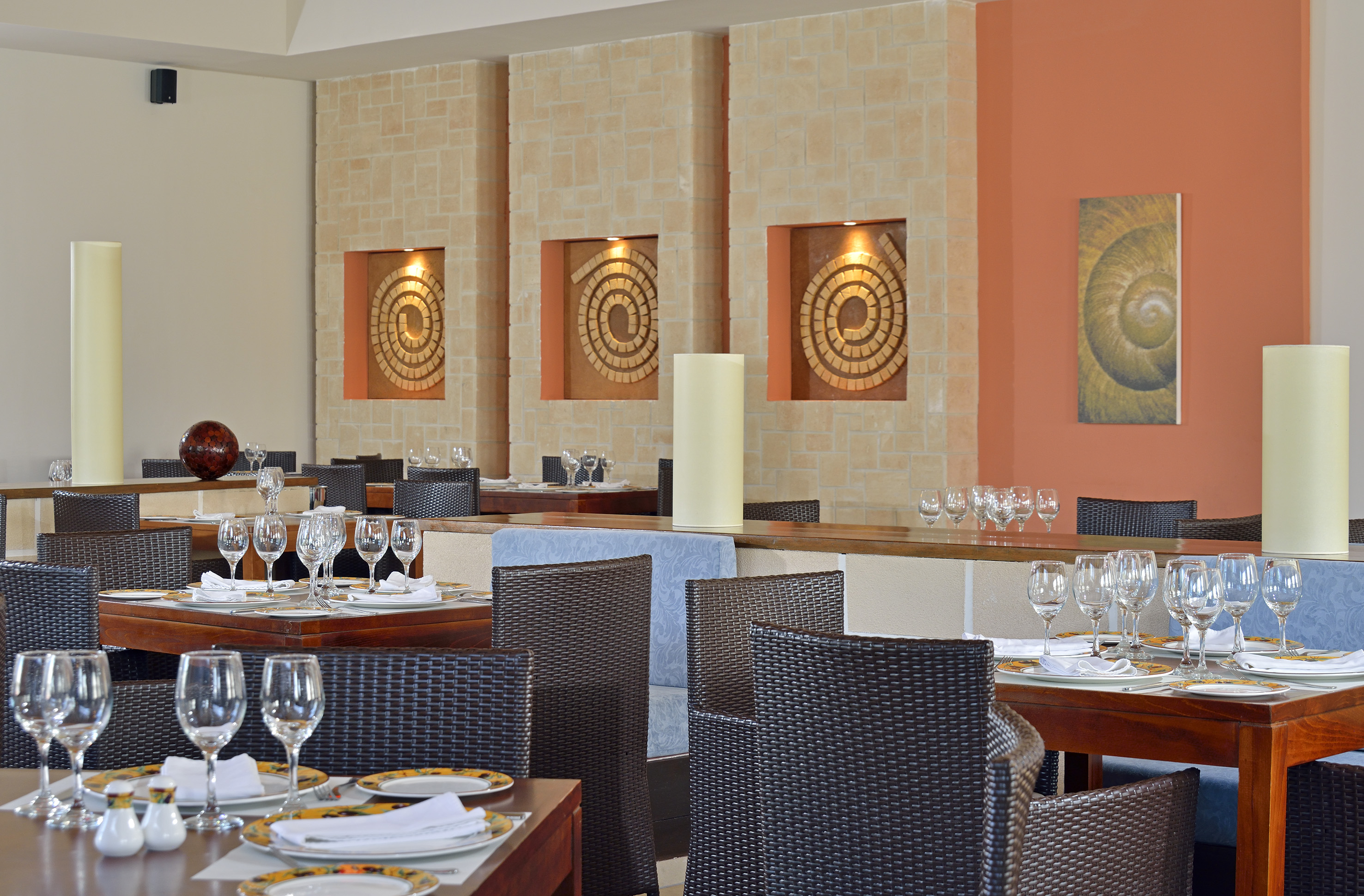 a restaurant with tables and chairs