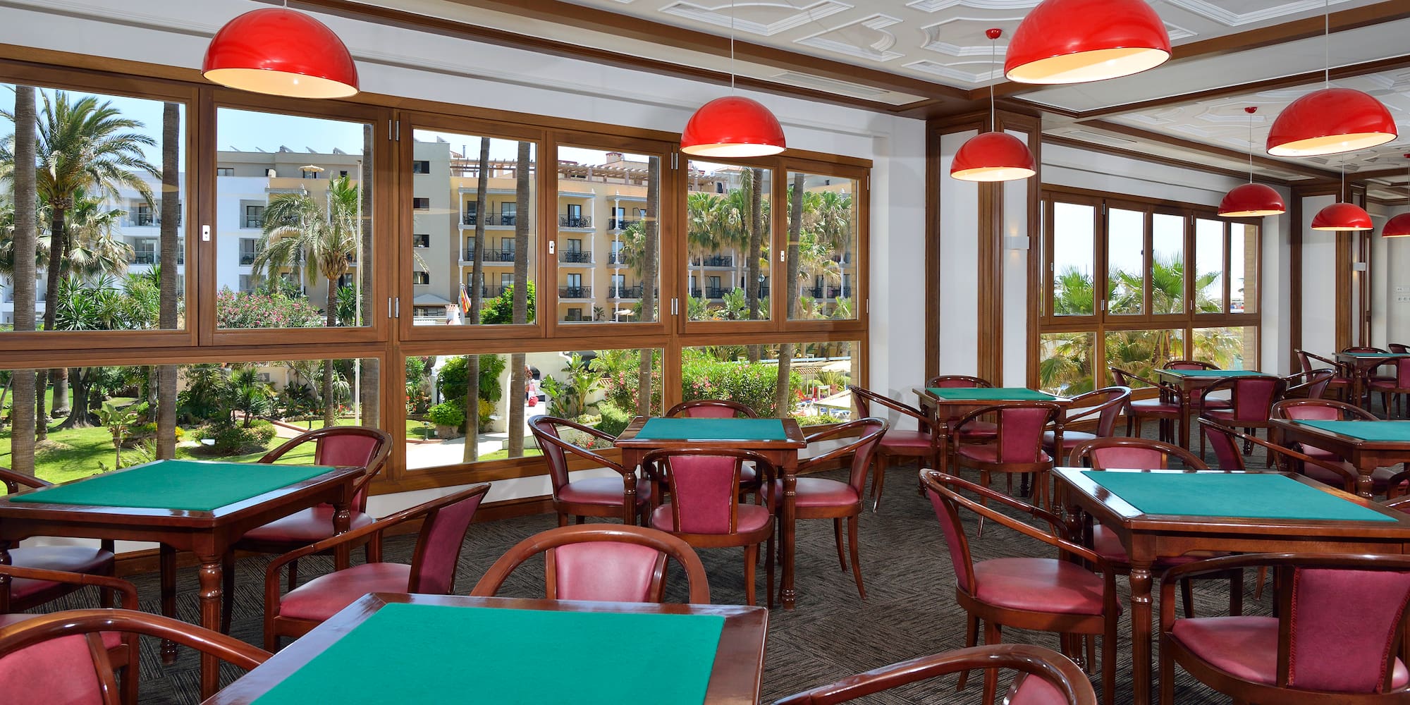 a room with tables and chairs