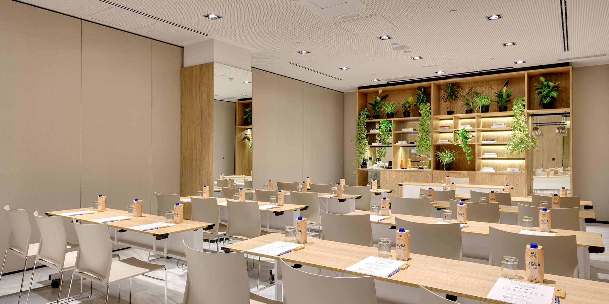 a room with tables and chairs