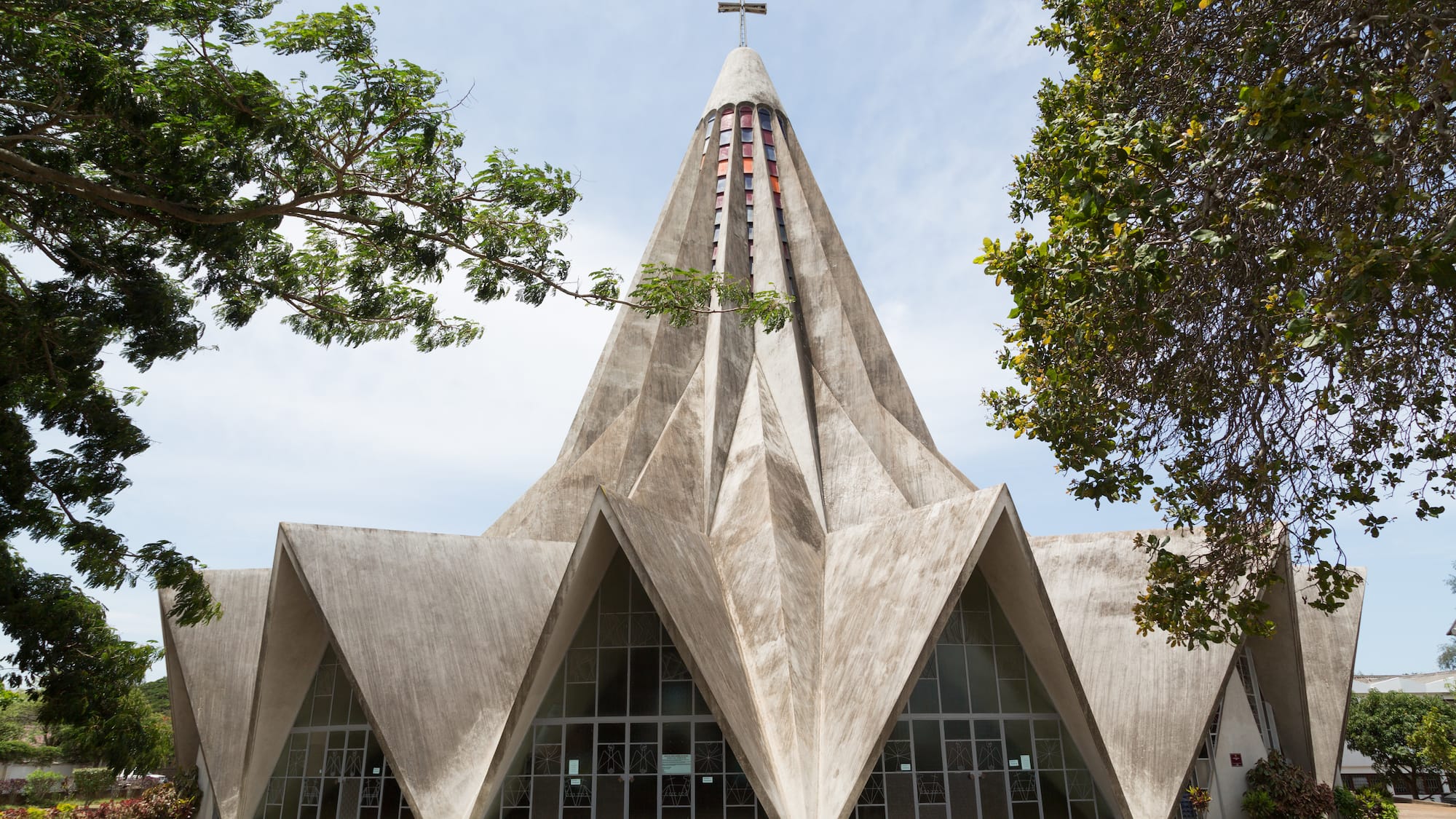 a building with a triangular roof