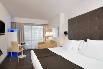 a room with a bed and a table